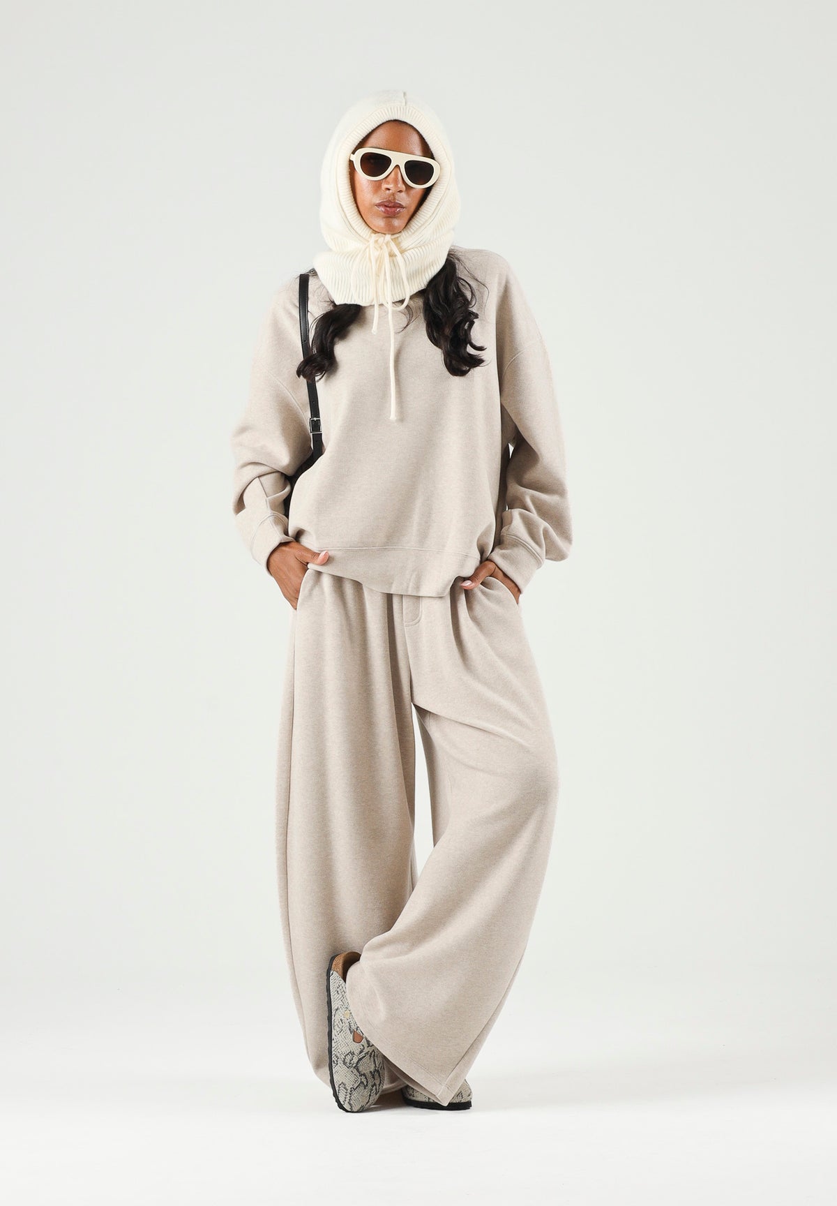 ELEH Pantaloni wide leg beige da donna con gamba ampia EFW260274 052 ELEH