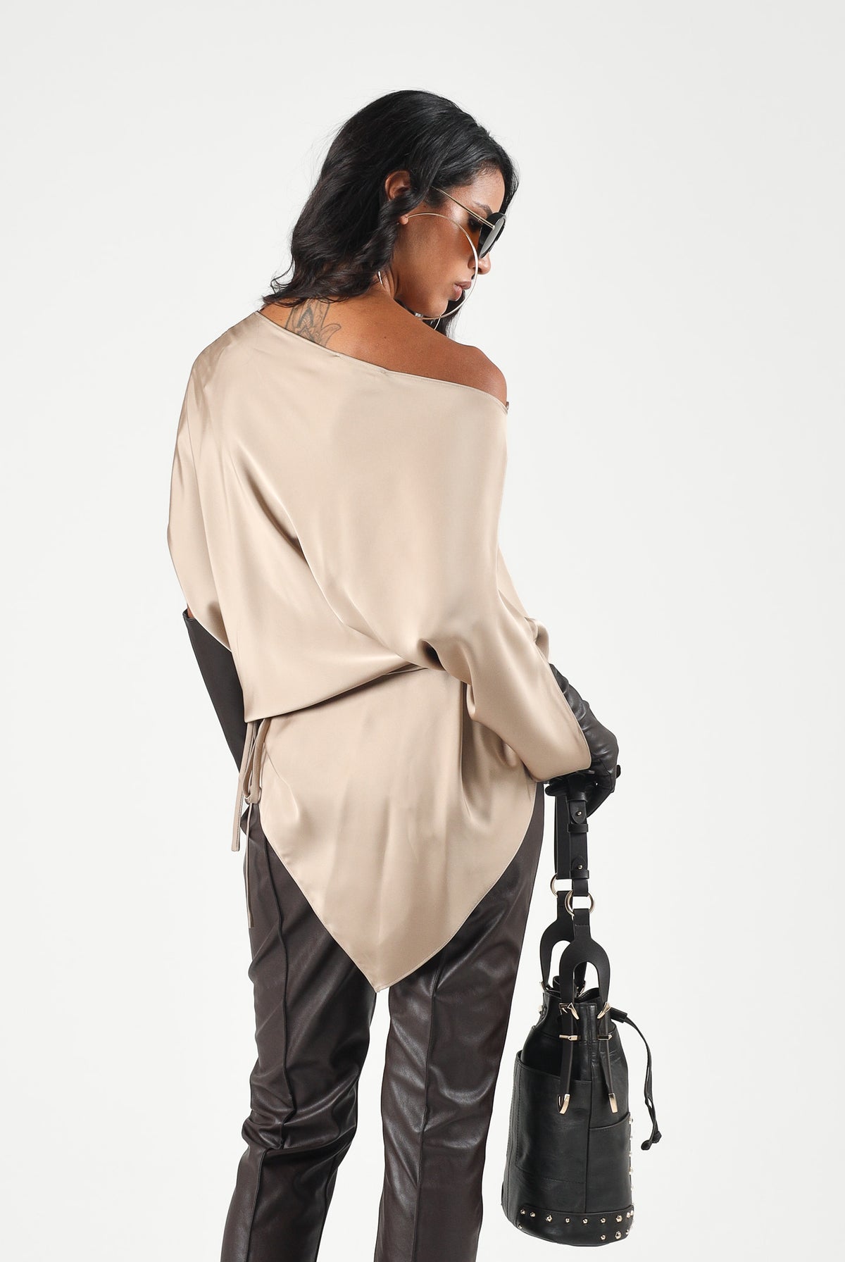 ELEH Blusa drappeggiata con nodo beige da donna EFW260279 052 ELEH