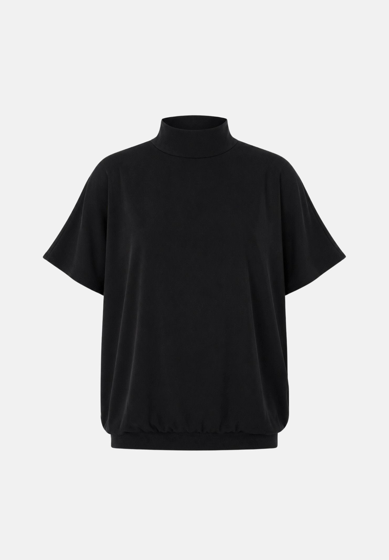 ELEH Blusa a collo alto nero da donna con maniche corte ampie. EFW260269 001 ELEH