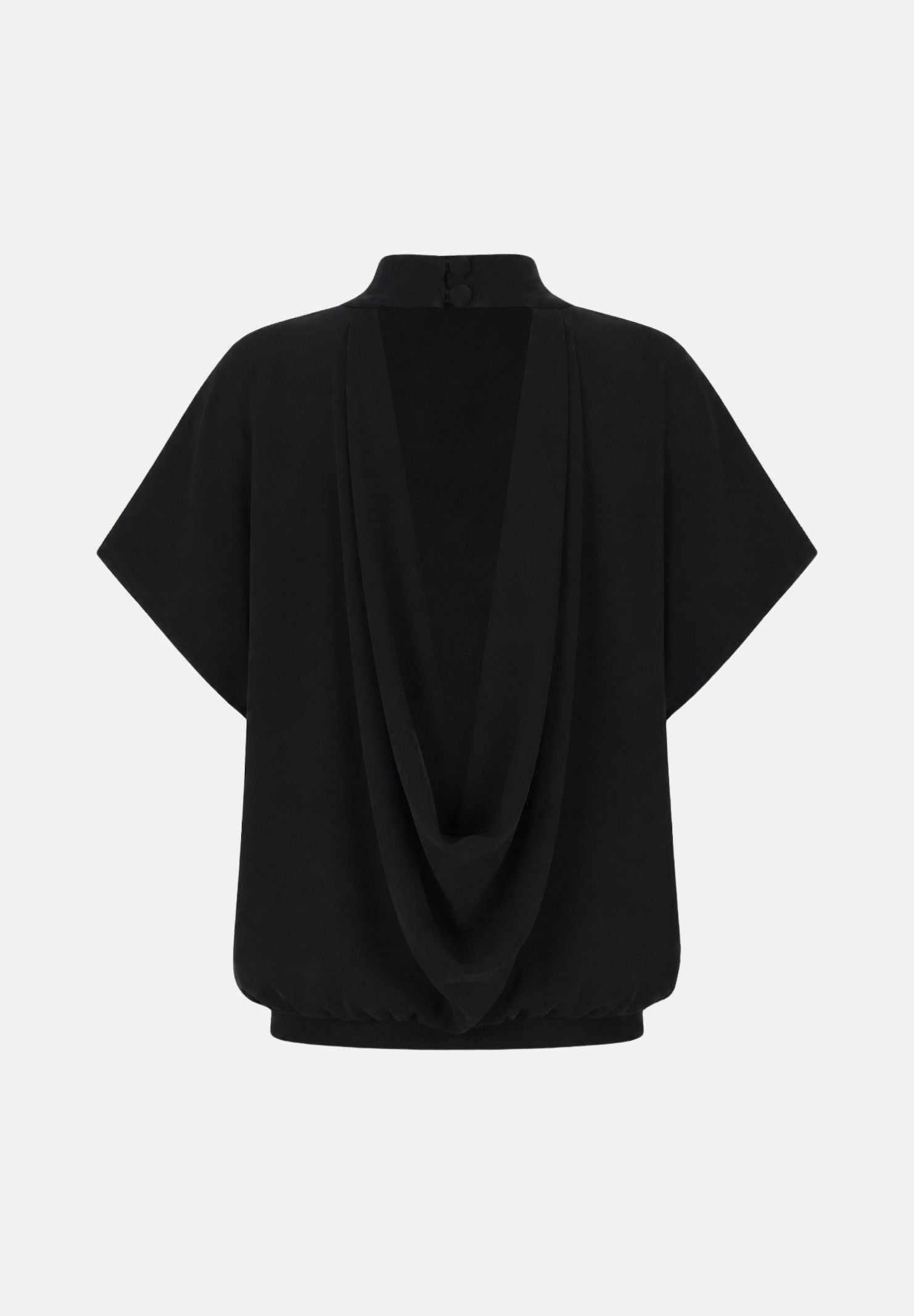 ELEH Blusa a collo alto nero da donna con maniche corte ampie. EFW260269 001 ELEH