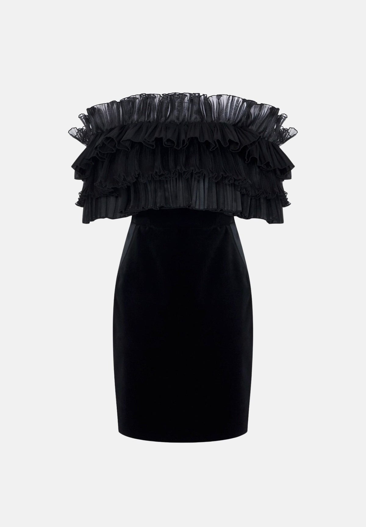 ELISABETTA FRANCHI Abito corto nero da donna con scollo omerale e balze in tulle AB01467E2 110 ELISABETTA FRANCHI
