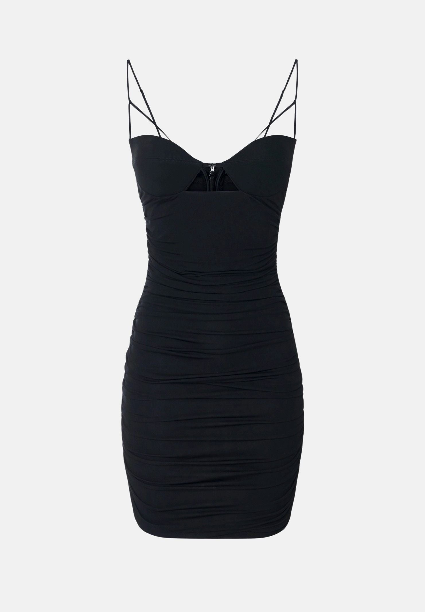 ELISABETTA FRANCHI Abito mini nero da donna con inserti trasparenti in tulle e spalline sottili. AB03167E2 110 ELISABETTA FRANCHI