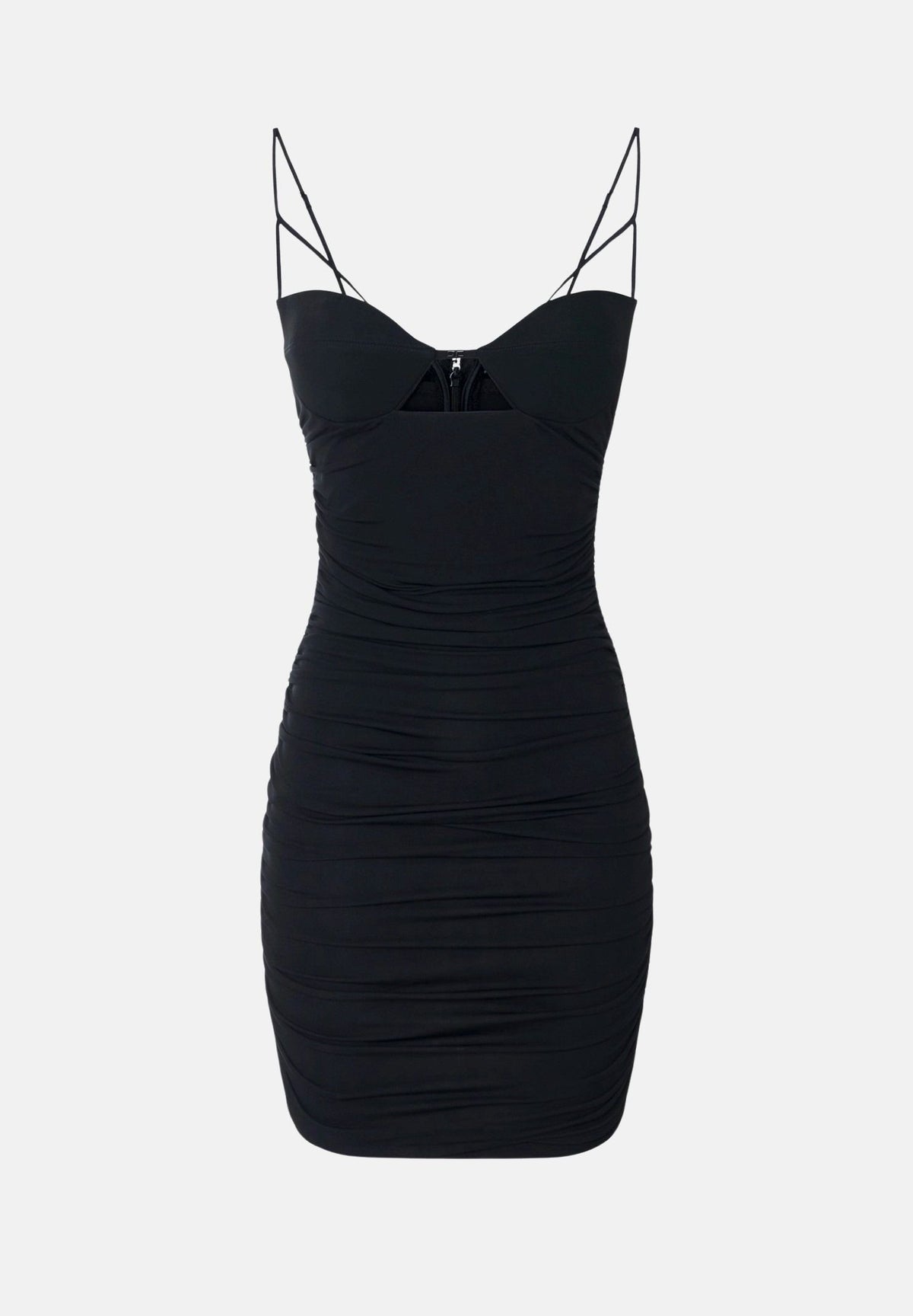 ELISABETTA FRANCHI Abito mini nero da donna con inserti trasparenti in tulle e spalline sottili. AB03167E2 110 ELISABETTA FRANCHI
