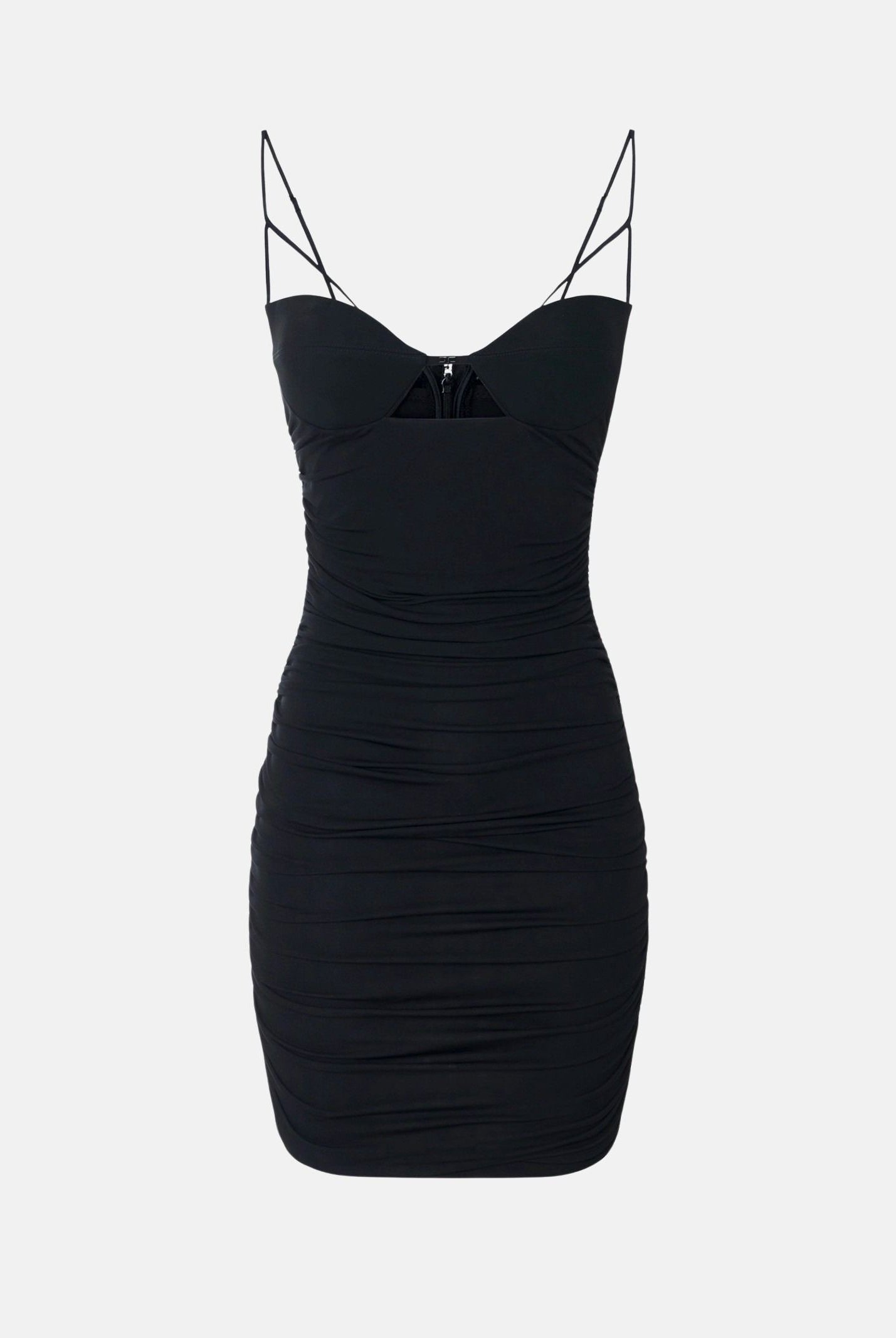 ELISABETTA FRANCHI Abito mini nero da donna con inserti trasparenti in tulle e spalline sottili. AB03167E2 110 ELISABETTA FRANCHI