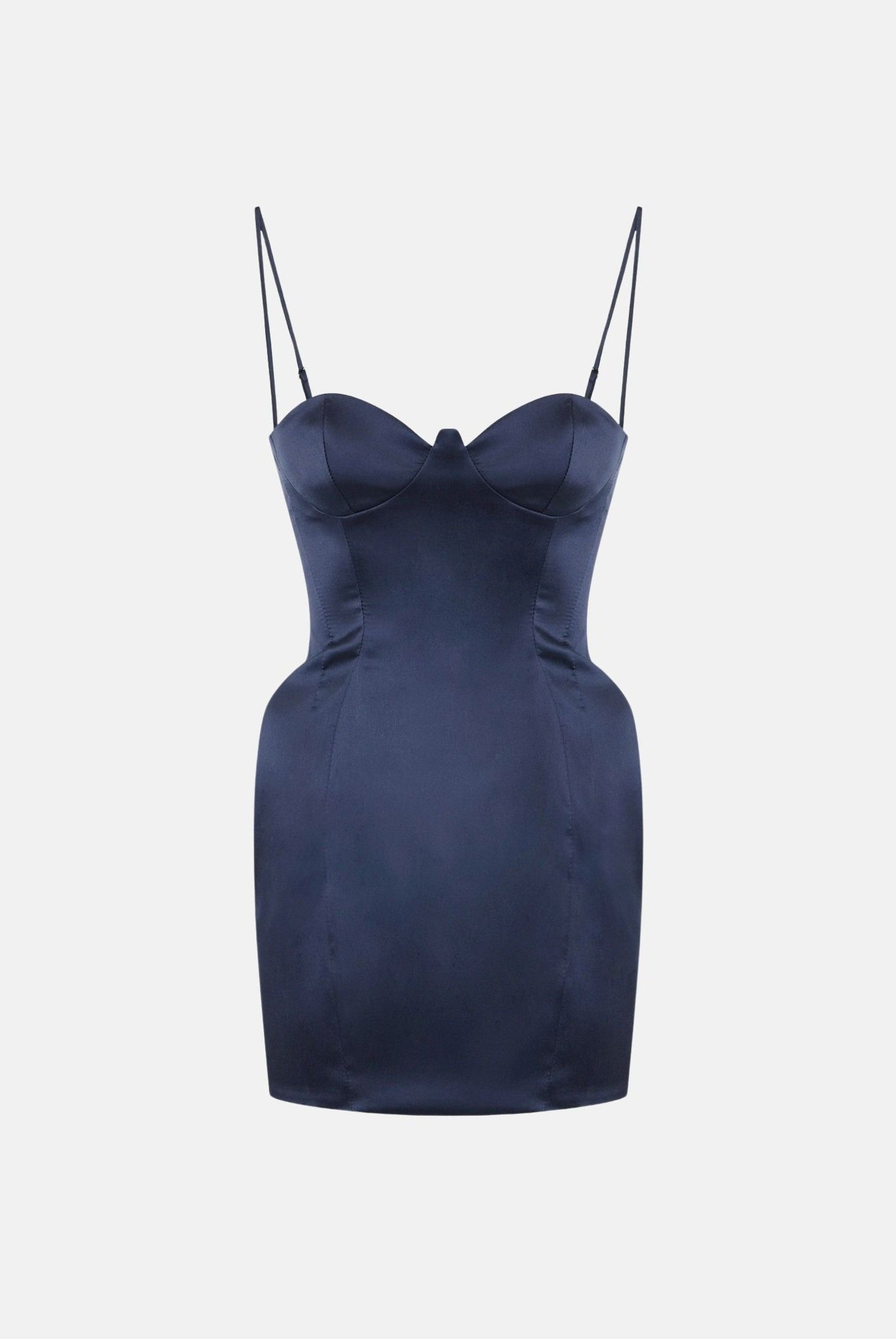 ELISABETTA FRANCHI Abito corto blu notte per donna con spalline sottili e laccetti incrociati sul retro AB03367E2 H88 ELISABETTA FRANCHI