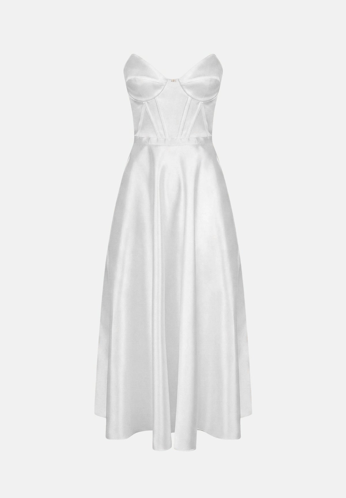 ELISABETTA FRANCHI Abito midi avorio-bianco per donna con scollatura a cuore e gonna ampia in satin AB96767E2 360 ELISABETTA FRANCHI