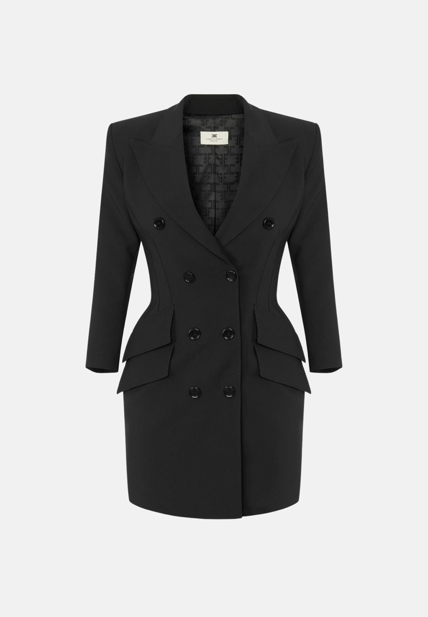 ELISABETTA FRANCHI Abito corto nero per donna con abbottonatura a doppio petto e tasche con patta. AB98066E2 110 ELISABETTA FRANCHI