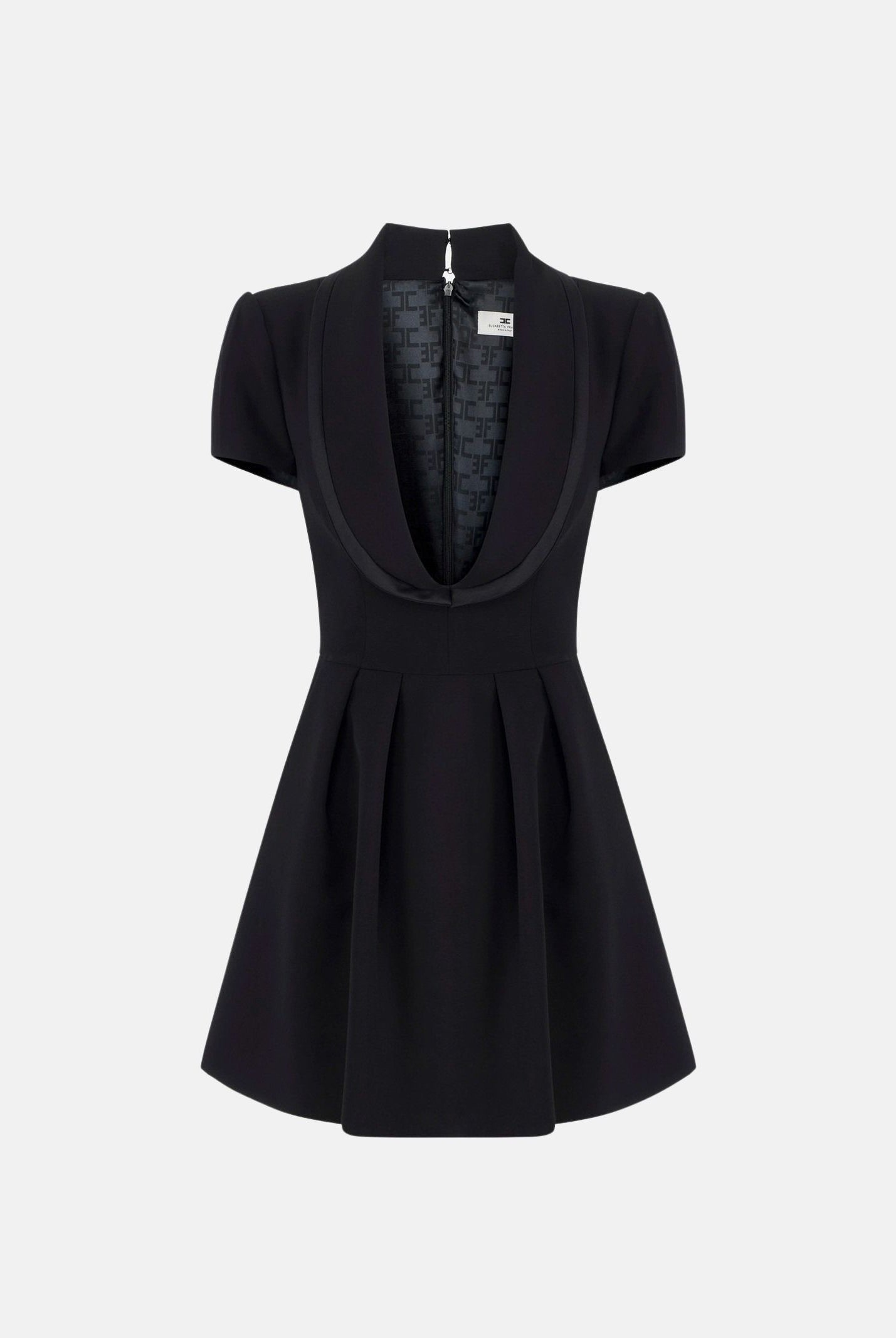 ELISABETTA FRANCHI Mini abito nero da donna con profondo scollo e rever sciallato. AB98666E2 110 ELISABETTA FRANCHI