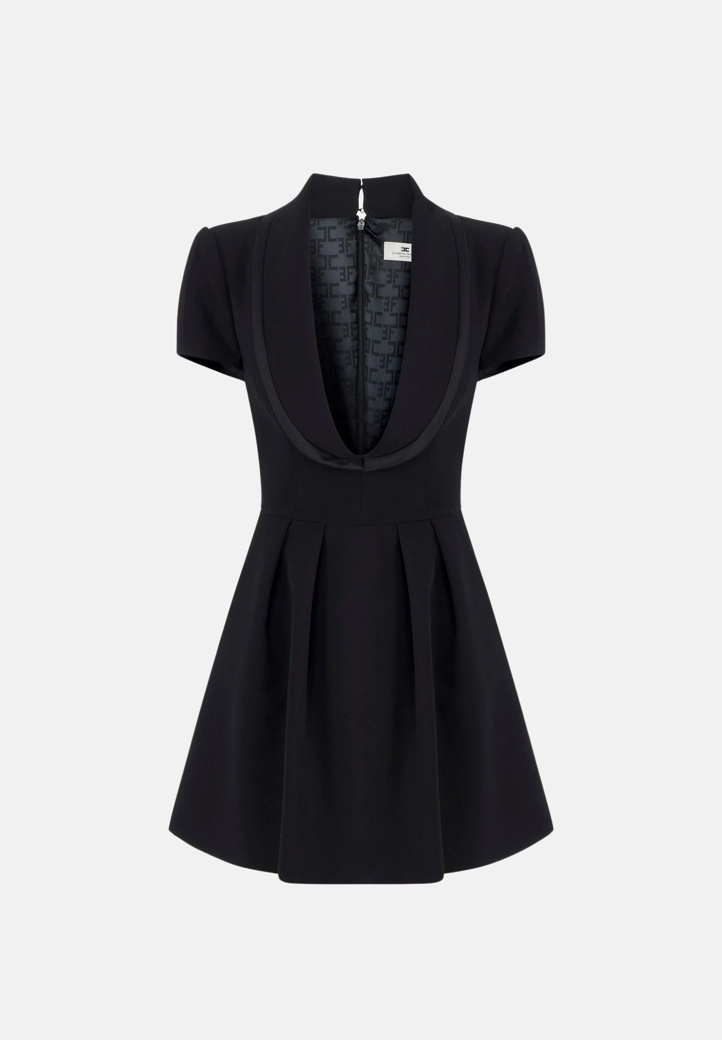 ELISABETTA FRANCHI Mini abito nero da donna con profondo scollo e rever sciallato. AB98666E2 110 ELISABETTA FRANCHI