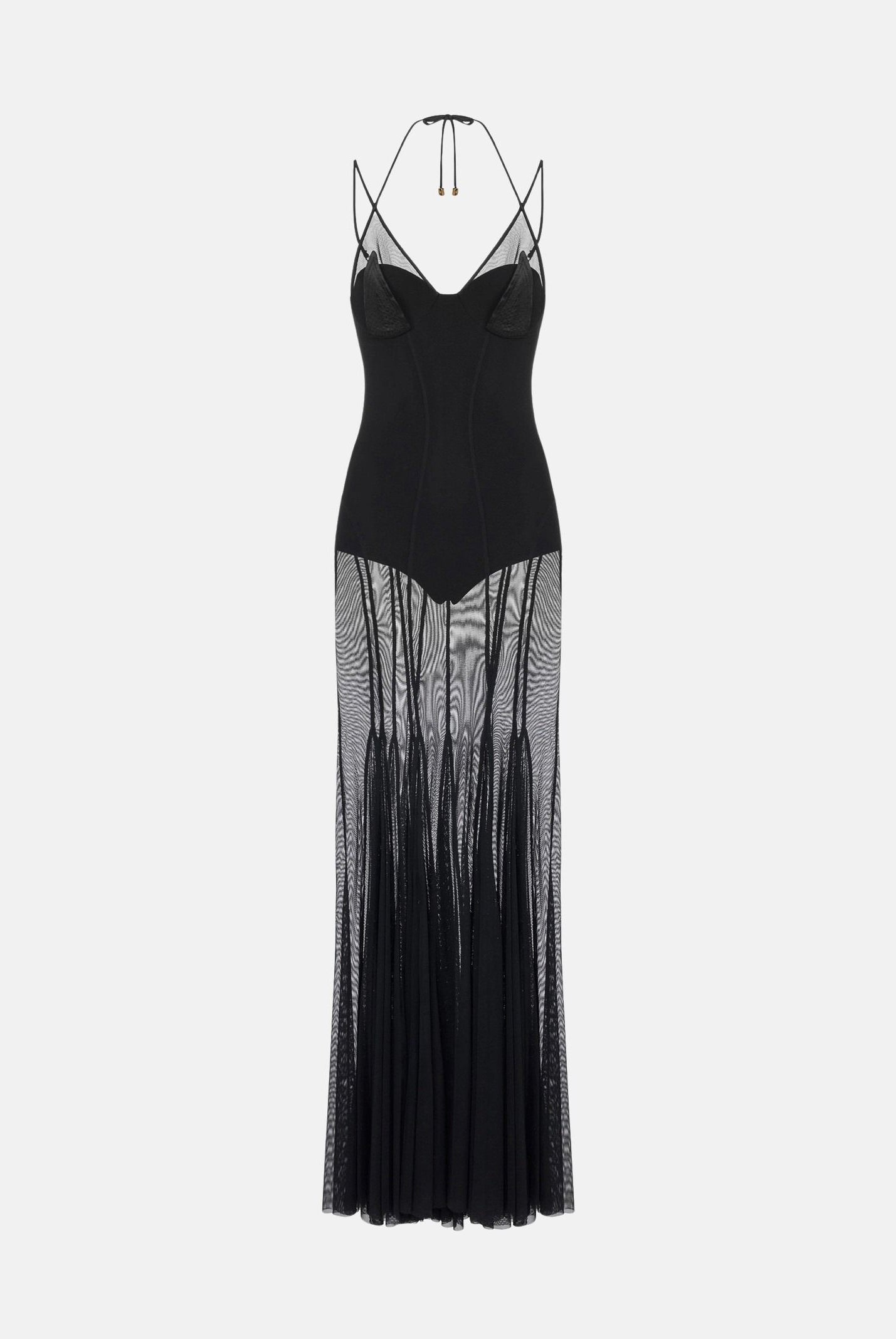 ELISABETTA FRANCHI Abito RED CARPET in tulle e raso nero da donna con trasparenze e dettagli metallici ABR1466E2 110 ELISABETTA FRANCHI