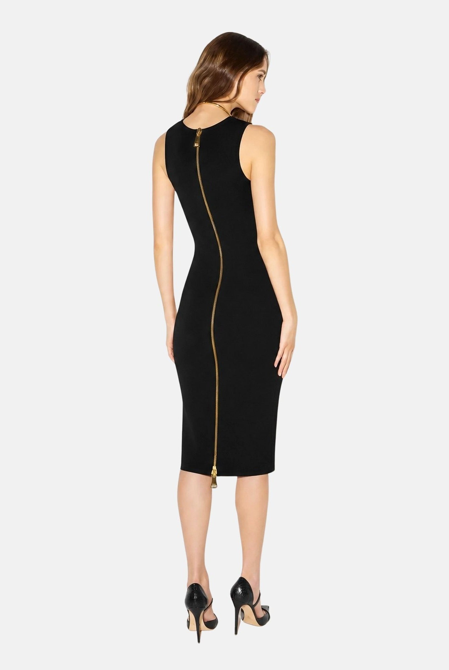 ELISABETTA FRANCHI Abito in maglia nero da donna con dettagli cut-out sul carré. AM05B66E2 110 ELISABETTA FRANCHI