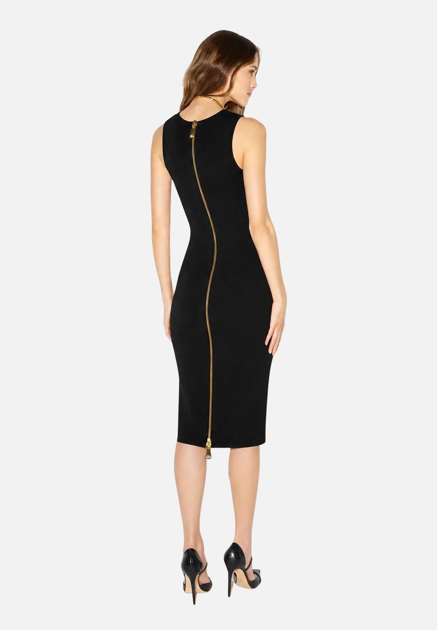 ELISABETTA FRANCHI Abito in maglia nero da donna con dettagli cut-out sul carré. AM05B66E2 110 ELISABETTA FRANCHI