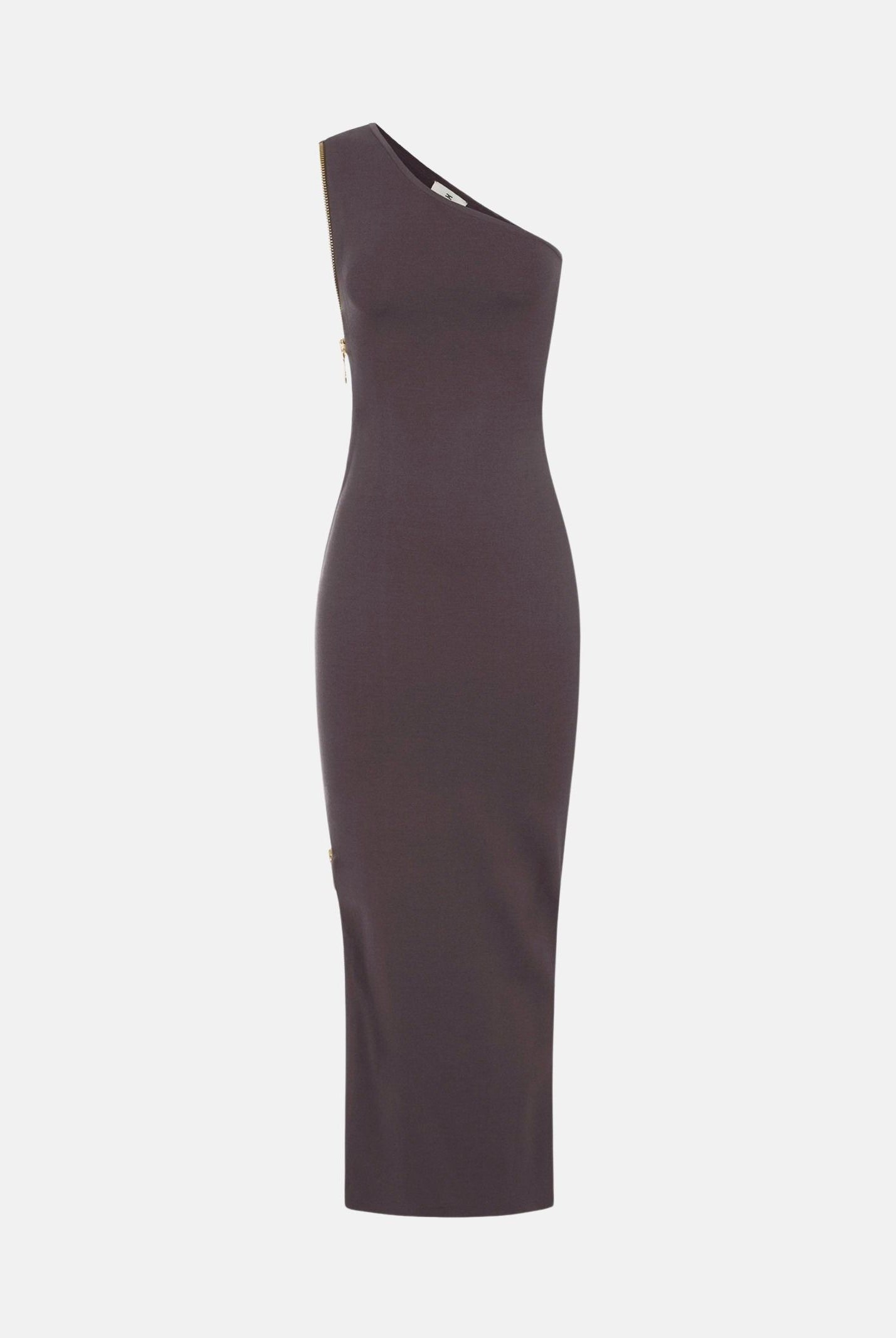 ELISABETTA FRANCHI Abito RED CARPET in maglia dark chocolate-marrone da donna con design monospalla <BR/> AM07B66E2 EV9 ELISABETTA FRANCHI