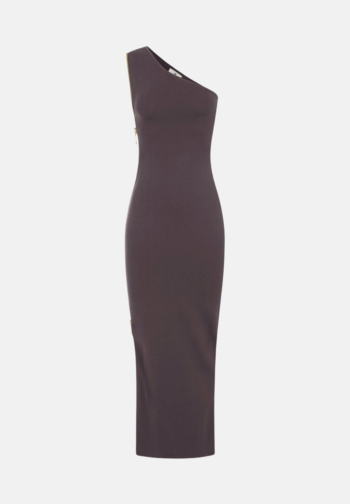 ELISABETTA FRANCHI Abito RED CARPET in maglia dark chocolate-marrone da donna con design monospalla <BR/> AM07B66E2 EV9 ELISABETTA FRANCHI