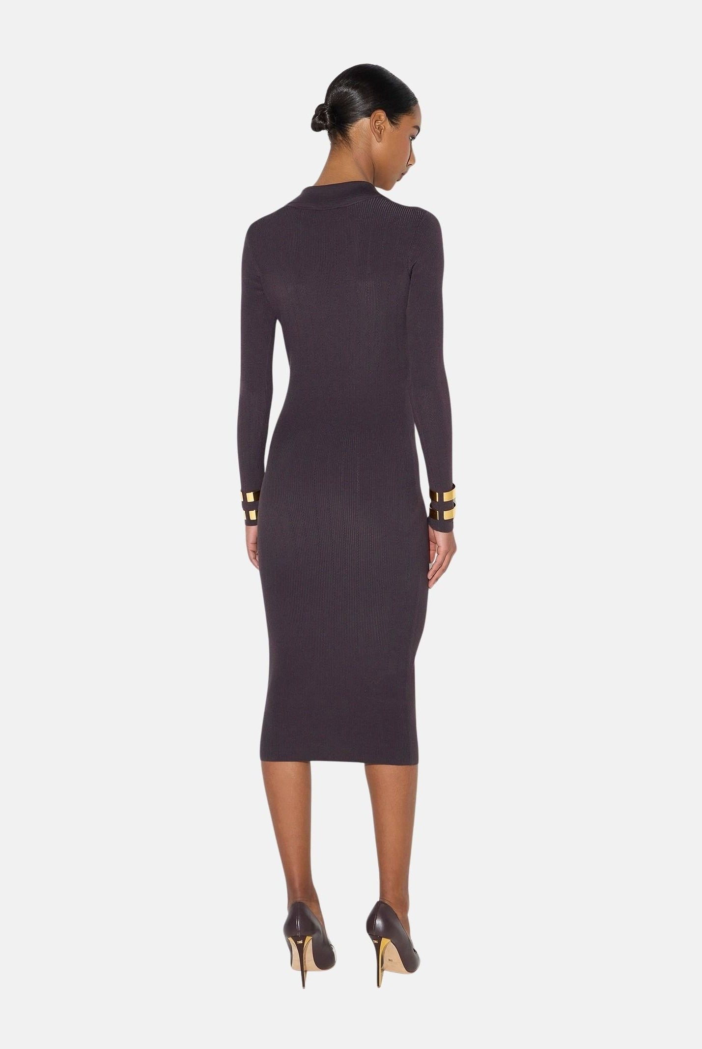 ELISABETTA FRANCHI Abito OPENWORK in maglia dark-choccolate marrone da donna con lavorazione a coste <BR/> AM08B66E2 EV9 ELISABETTA FRANCHI