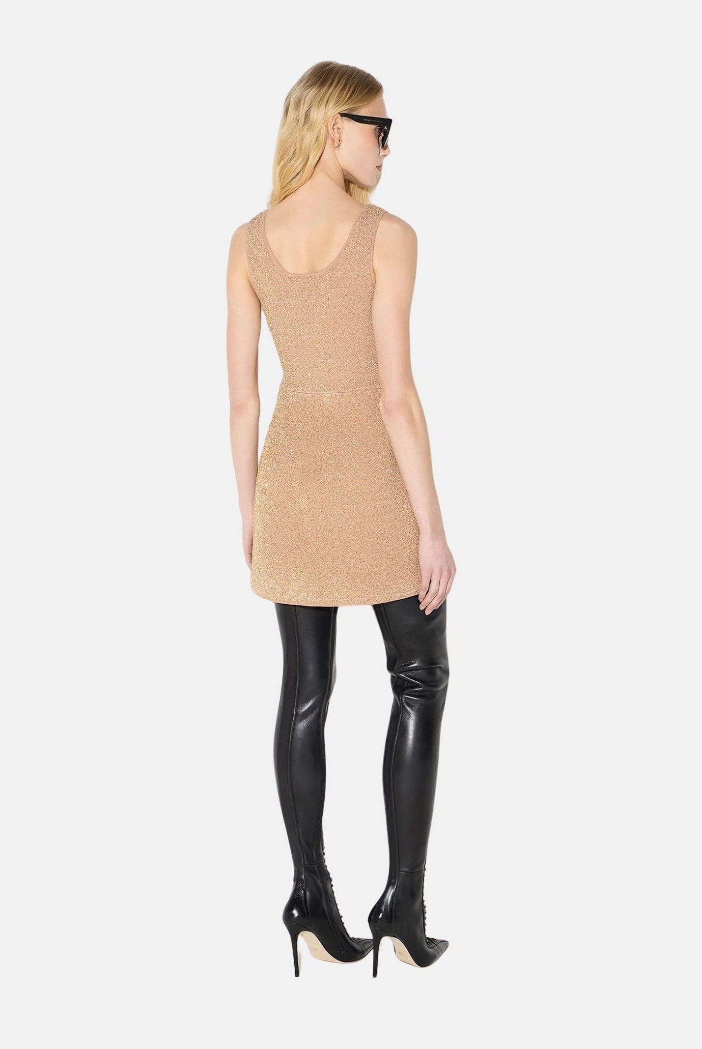 ELISABETTA FRANCHI Abito corto pelle-gold per donna con paillettes e scollo sagomato AM11A66E2 FQ6 ELISABETTA FRANCHI