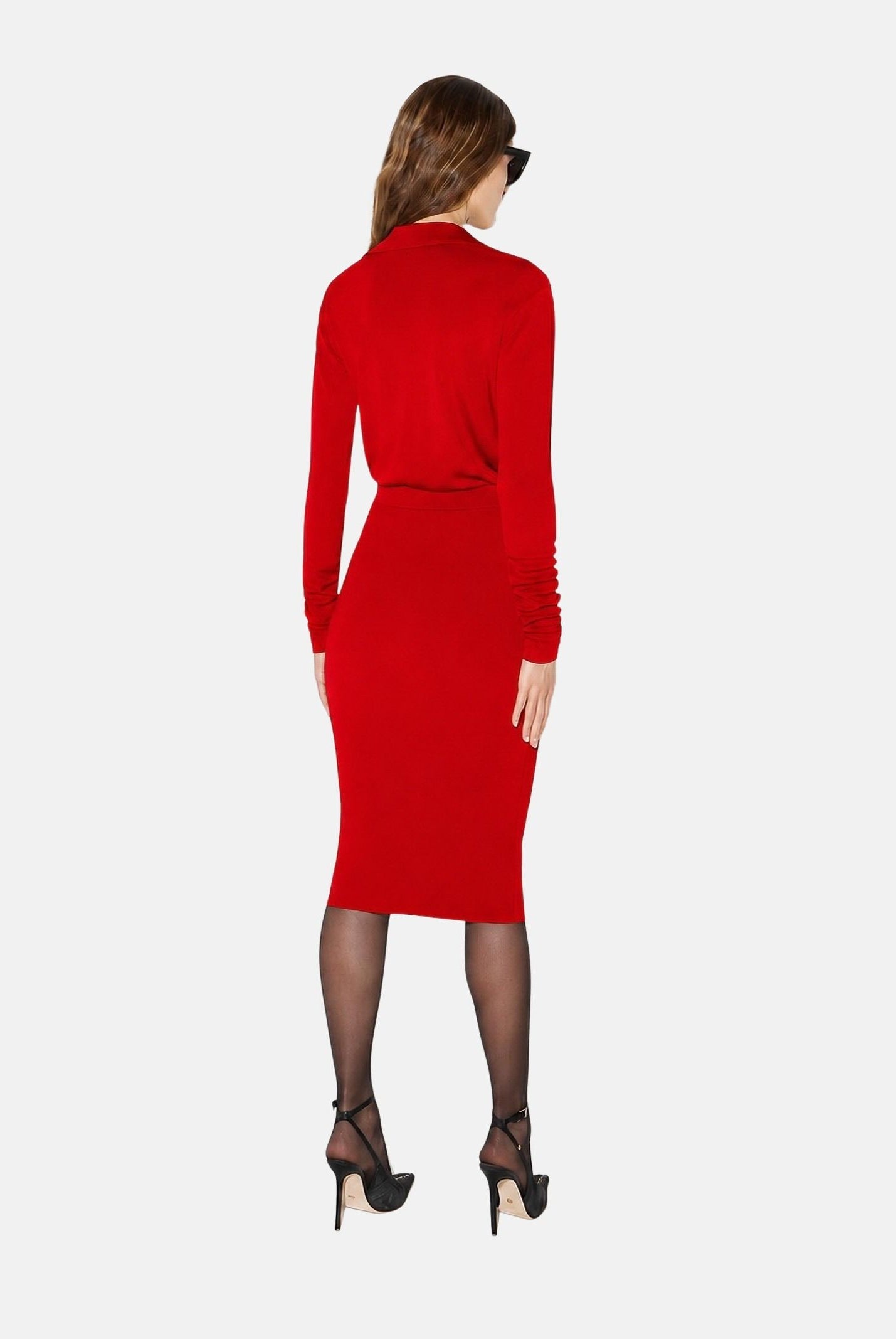 ELISABETTA FRANCHI Abito midi in filato di viscosa red passion, rosso, da donna con catena gioiello<BR/> AM19S66E2 CG5 ELISABETTA FRANCHI