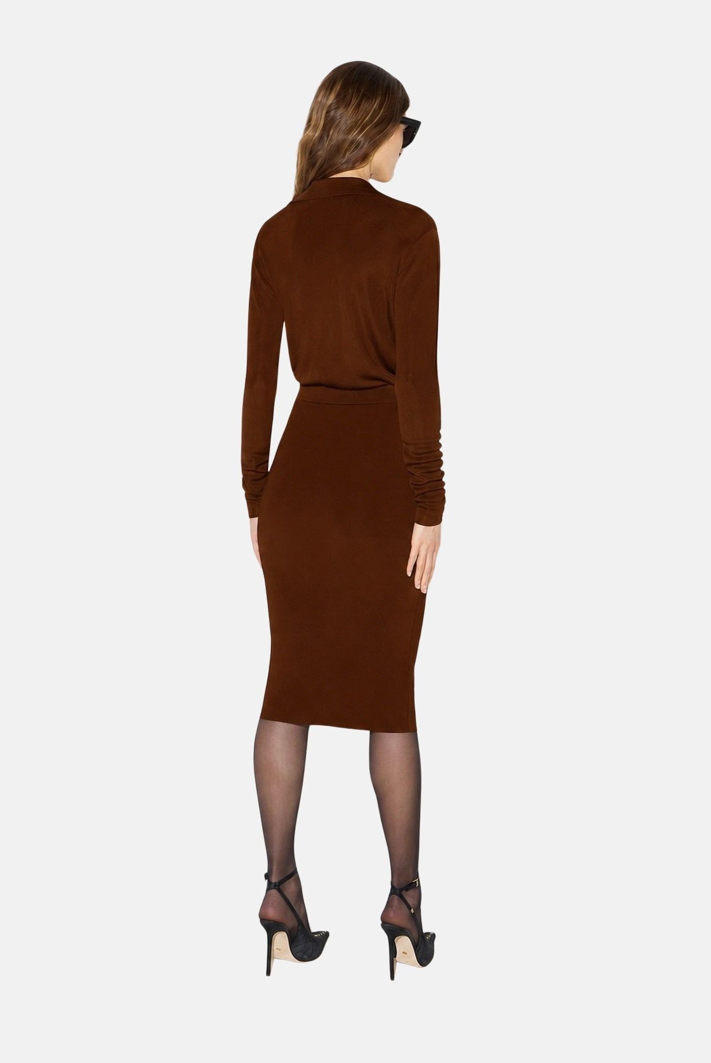 ELISABETTA FRANCHI Abito midi in viscosa sigaro-marrone da donna con catena gioiello<BR/> AM19S66E2 FK3 ELISABETTA FRANCHI