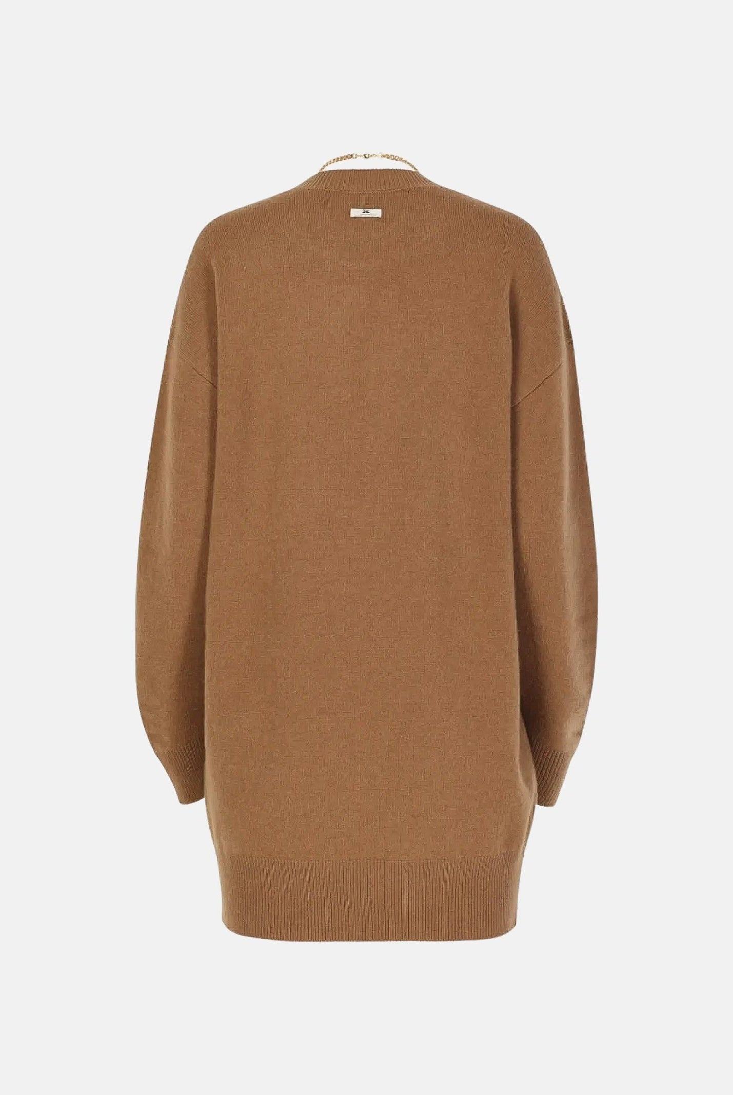 ELISABETTA FRANCHI Mini abito in maglia daino marrone da donna con dettaglio cut-out in vita.<BR/> AM23T66E2 AI6 ELISABETTA FRANCHI