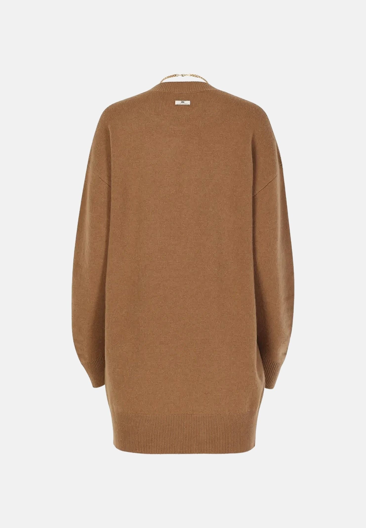 ELISABETTA FRANCHI Mini abito in maglia daino marrone da donna con dettaglio cut-out in vita.<BR/> AM23T66E2 AI6 ELISABETTA FRANCHI