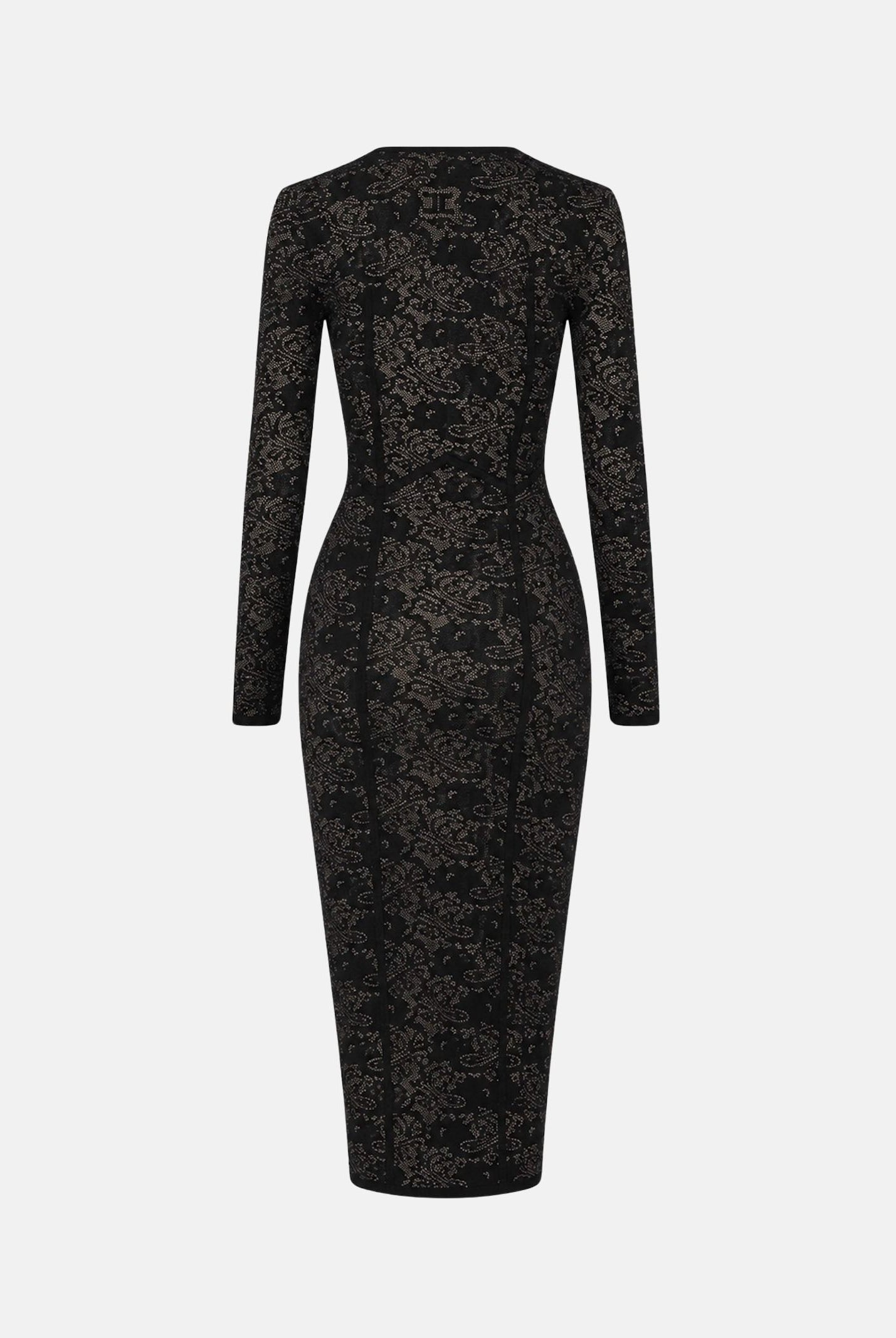 ELISABETTA FRANCHI Abito midi in maglia nero-pelle da donna con lavorazione floreale<BR/> AM26Q66E2 FR9 ELISABETTA FRANCHI