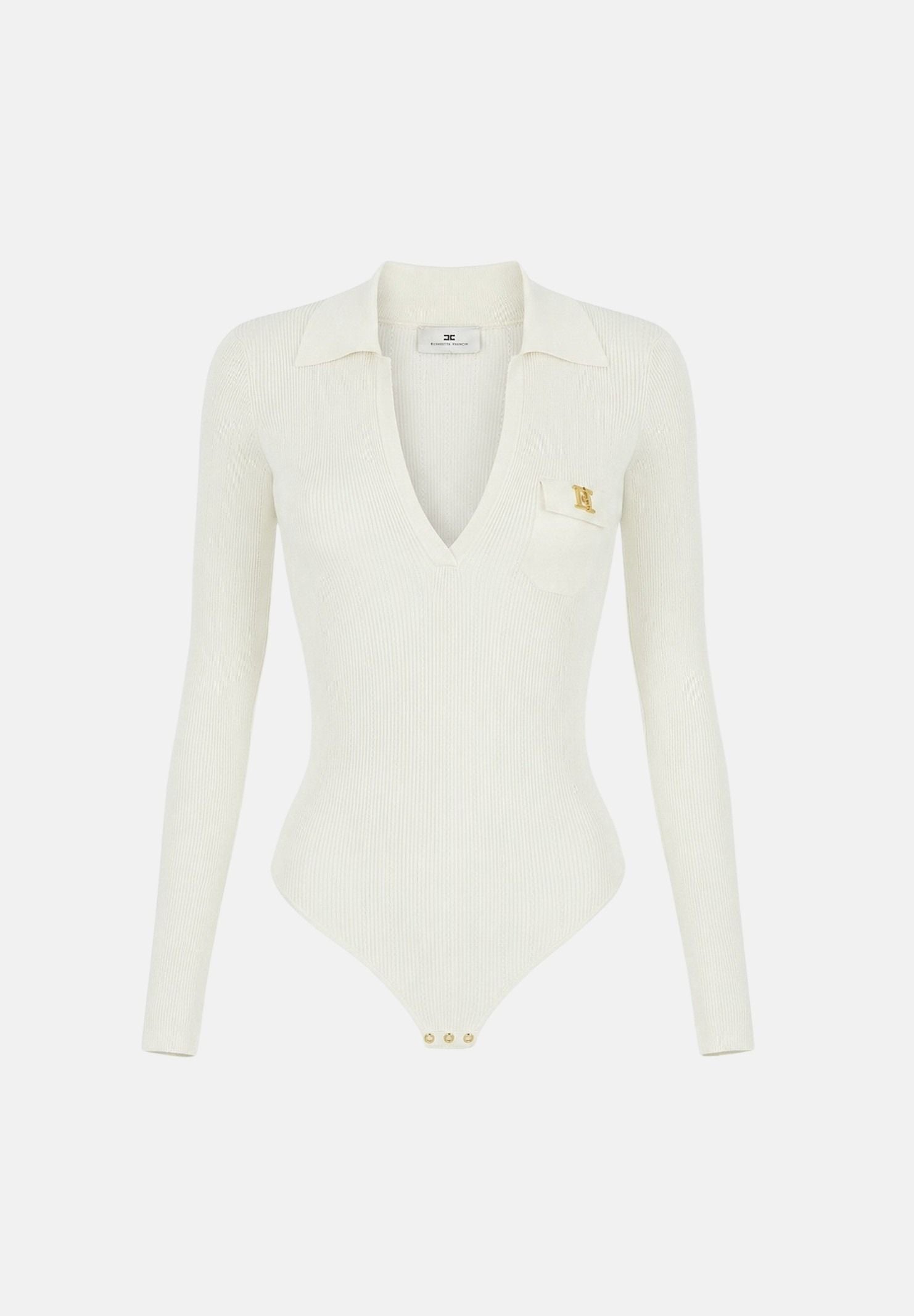 ELISABETTA FRANCHI Body a maglia lungo avorio-bianco da donna CON RICAMI À JOUR BK02B66E2 360 ELISABETTA FRANCHI