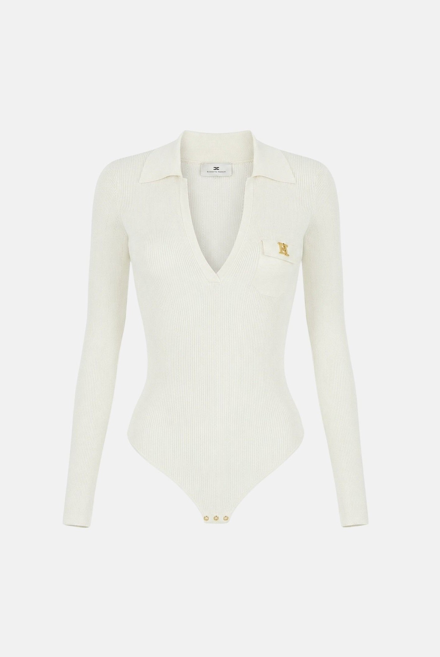 ELISABETTA FRANCHI Body a maglia lungo avorio-bianco da donna CON RICAMI À JOUR BK02B66E2 360 ELISABETTA FRANCHI