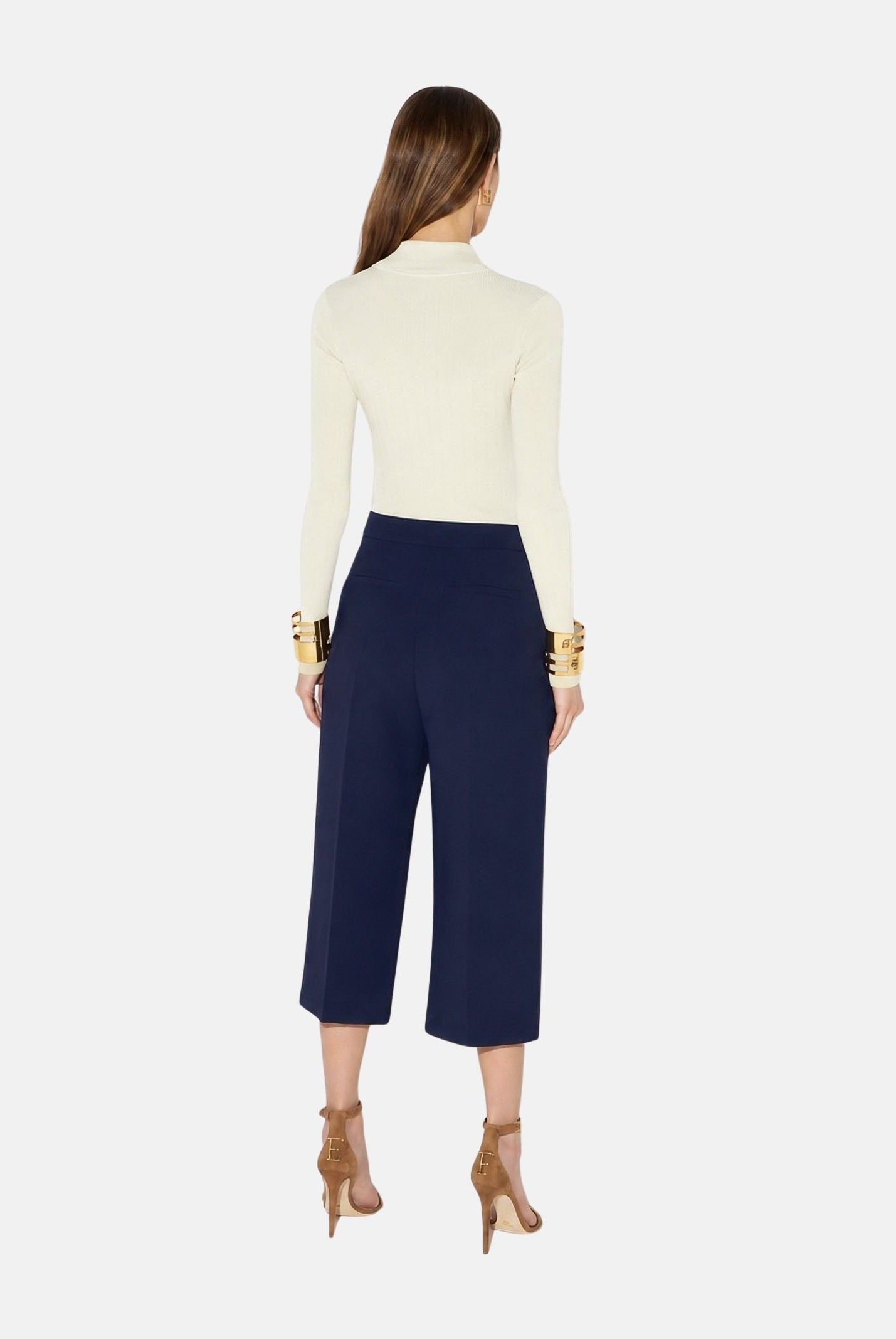 ELISABETTA FRANCHI Body a maglia lungo avorio-bianco da donna CON RICAMI À JOUR BK02B66E2 360 ELISABETTA FRANCHI