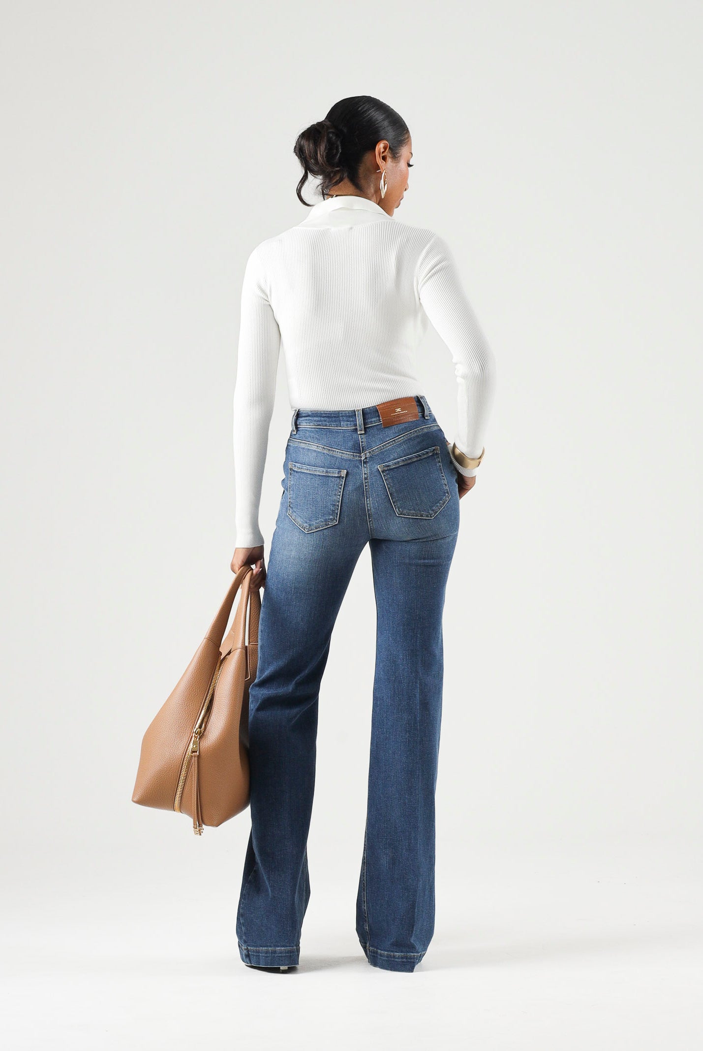 ELISABETTA FRANCHI Body a maglia lungo avorio-bianco da donna CON RICAMI À JOUR BK02B66E2 360 ELISABETTA FRANCHI
