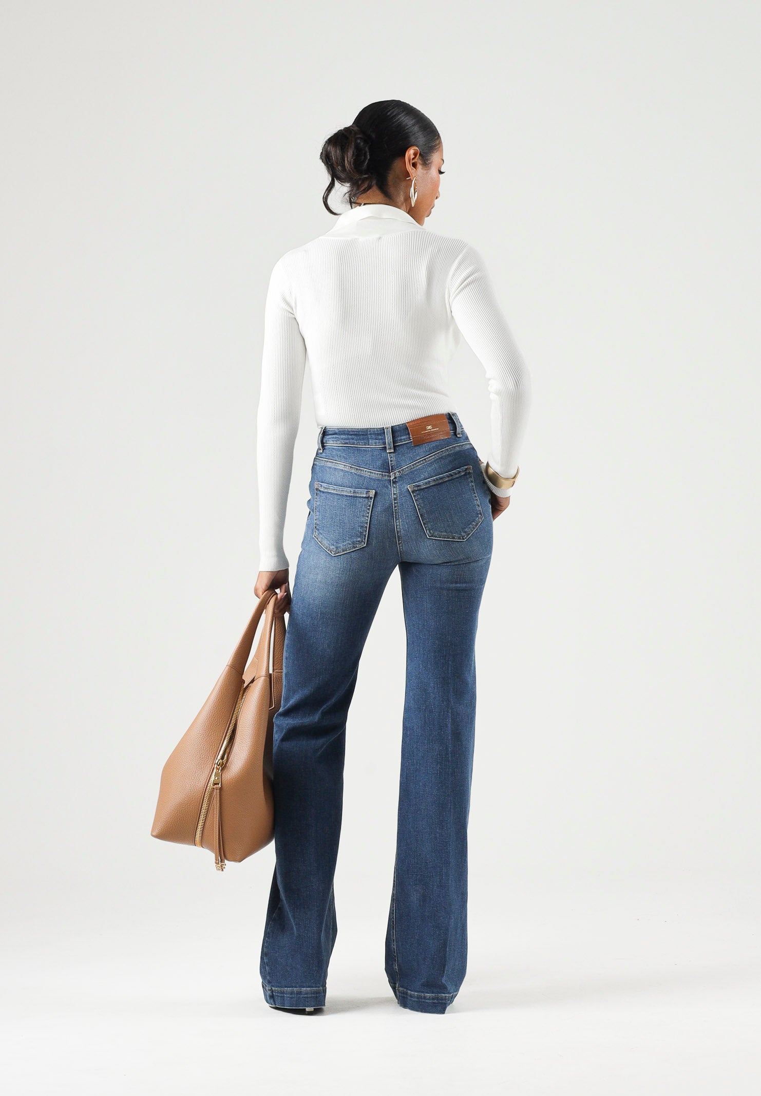 ELISABETTA FRANCHI Body a maglia lungo avorio-bianco da donna CON RICAMI À JOUR BK02B66E2 360 ELISABETTA FRANCHI