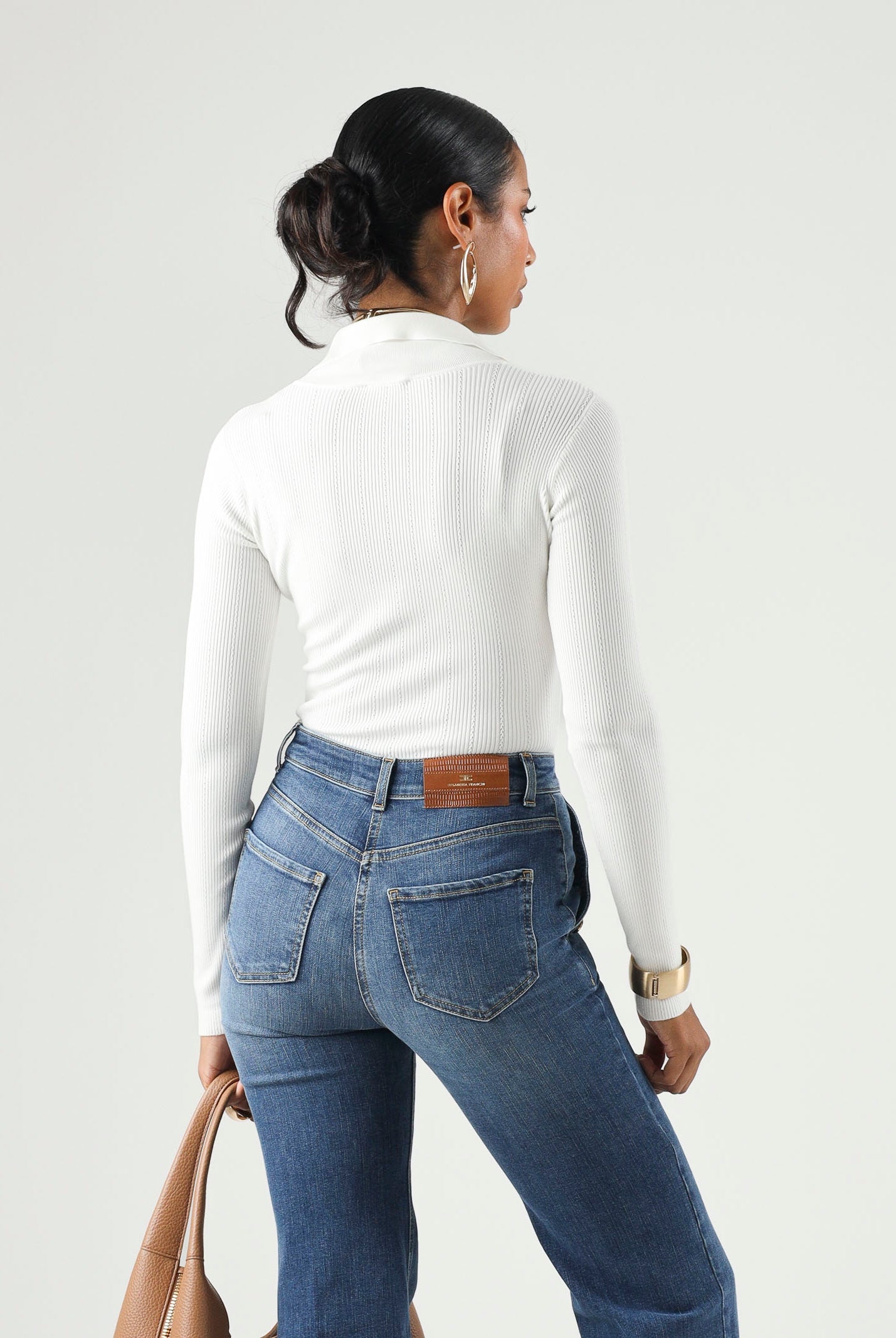 ELISABETTA FRANCHI Body a maglia lungo avorio-bianco da donna CON RICAMI À JOUR BK02B66E2 360 ELISABETTA FRANCHI