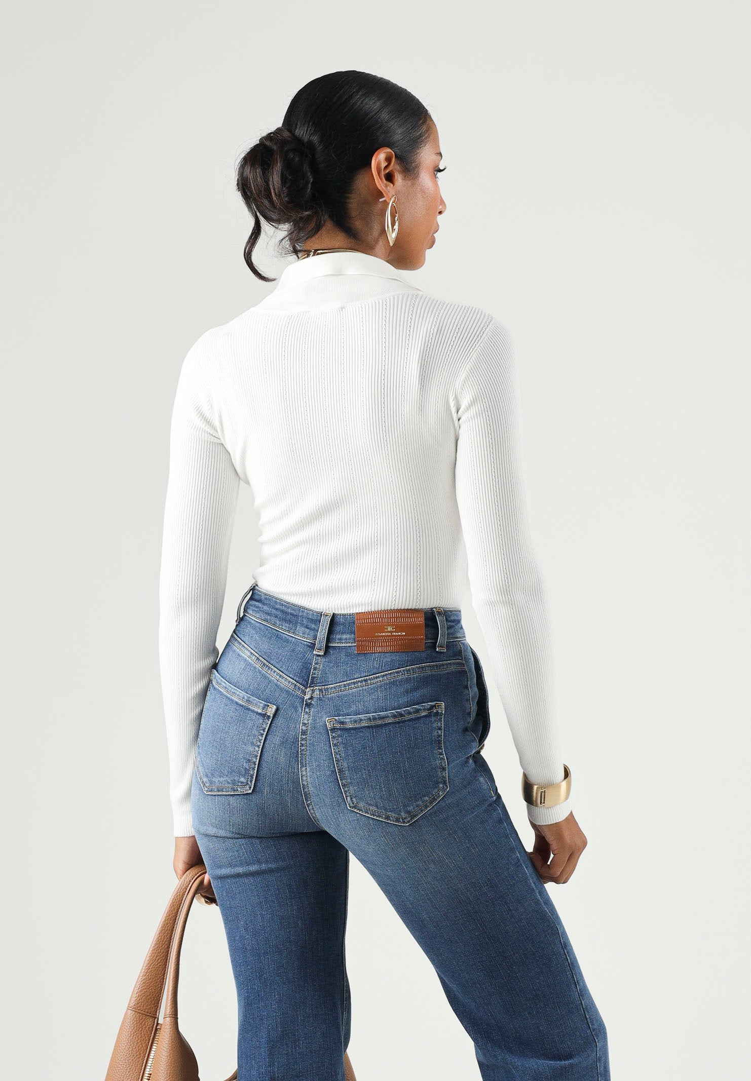 ELISABETTA FRANCHI Body a maglia lungo avorio-bianco da donna CON RICAMI À JOUR BK02B66E2 360 ELISABETTA FRANCHI