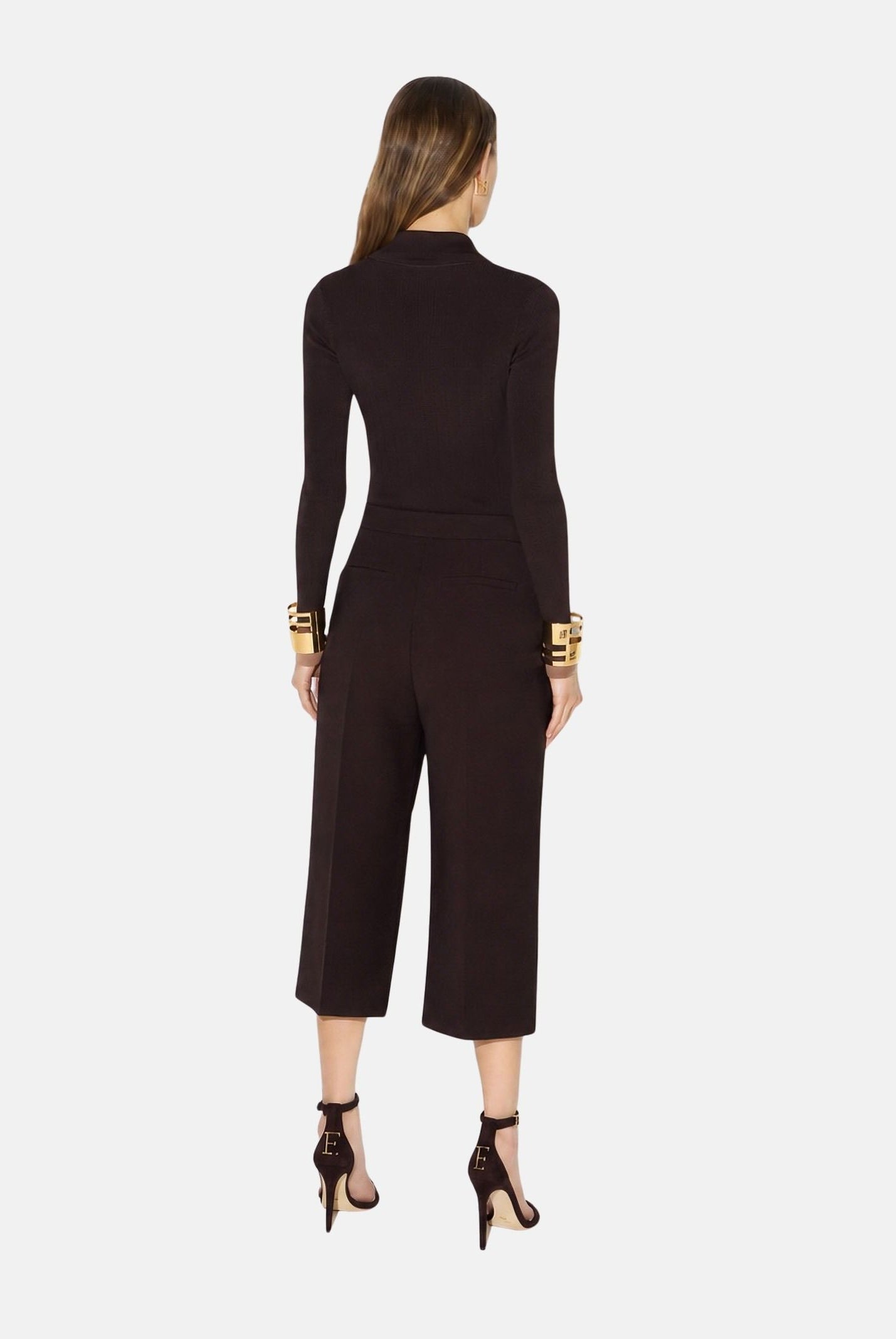 ELISABETTA FRANCHI Body OPENWORK in maglia dark choccolate-marrone da donna coon lavorazione a coste<BR/> BK02B66E2 EV9 ELISABETTA FRANCHI