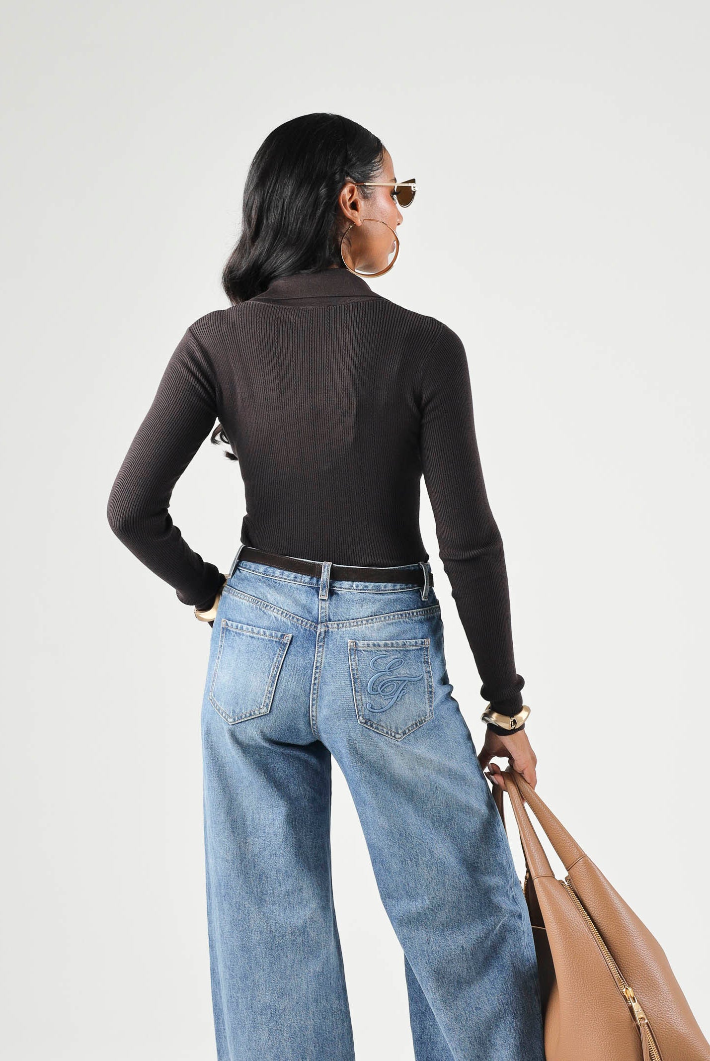 ELISABETTA FRANCHI Body OPENWORK in maglia dark choccolate-marrone da donna coon lavorazione a coste<BR/> BK02B66E2 EV9 ELISABETTA FRANCHI