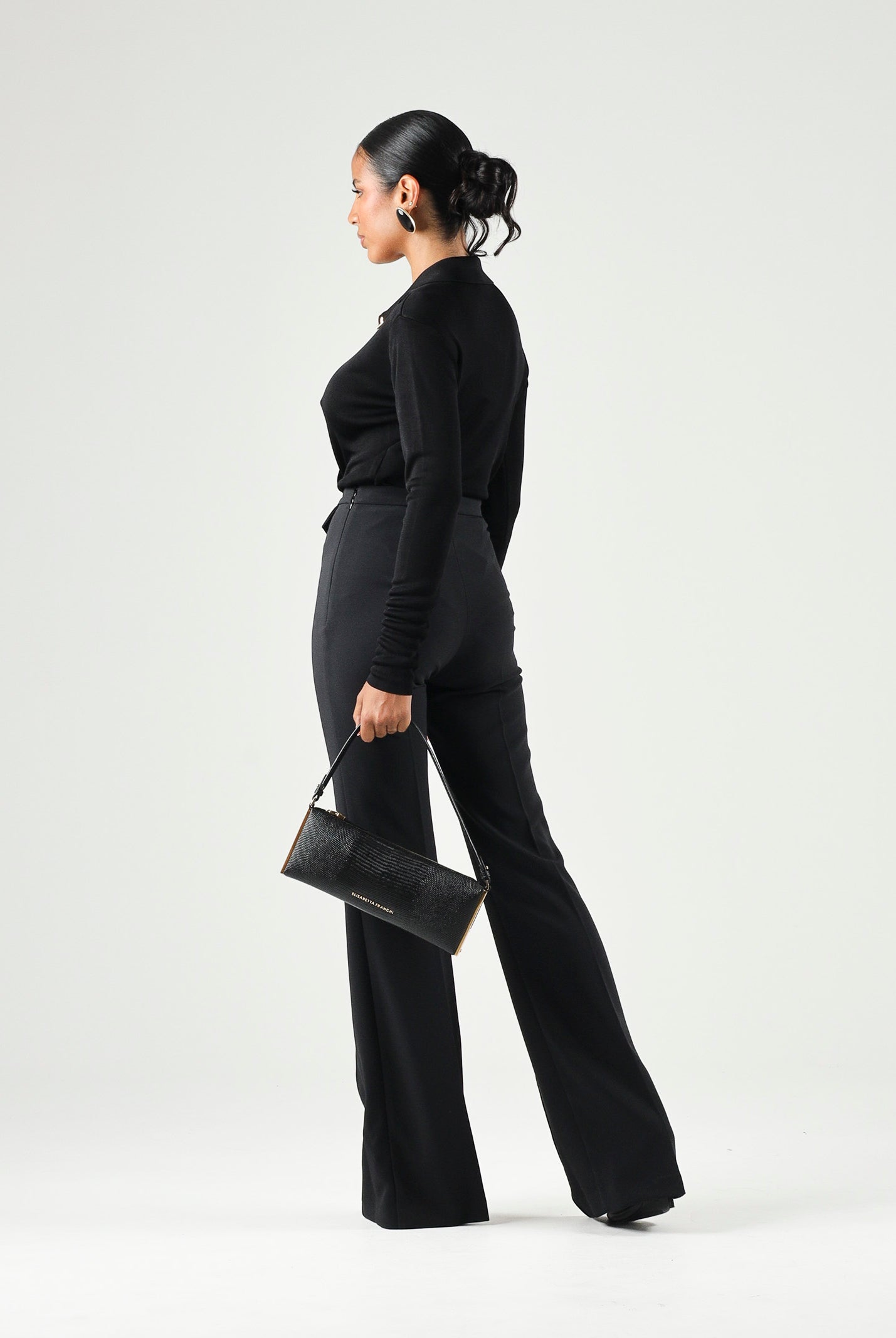ELISABETTA FRANCHI Body in filato di viscosa nero da donna con catena gioielo<BR/> BK03S66E2 110 ELISABETTA FRANCHI