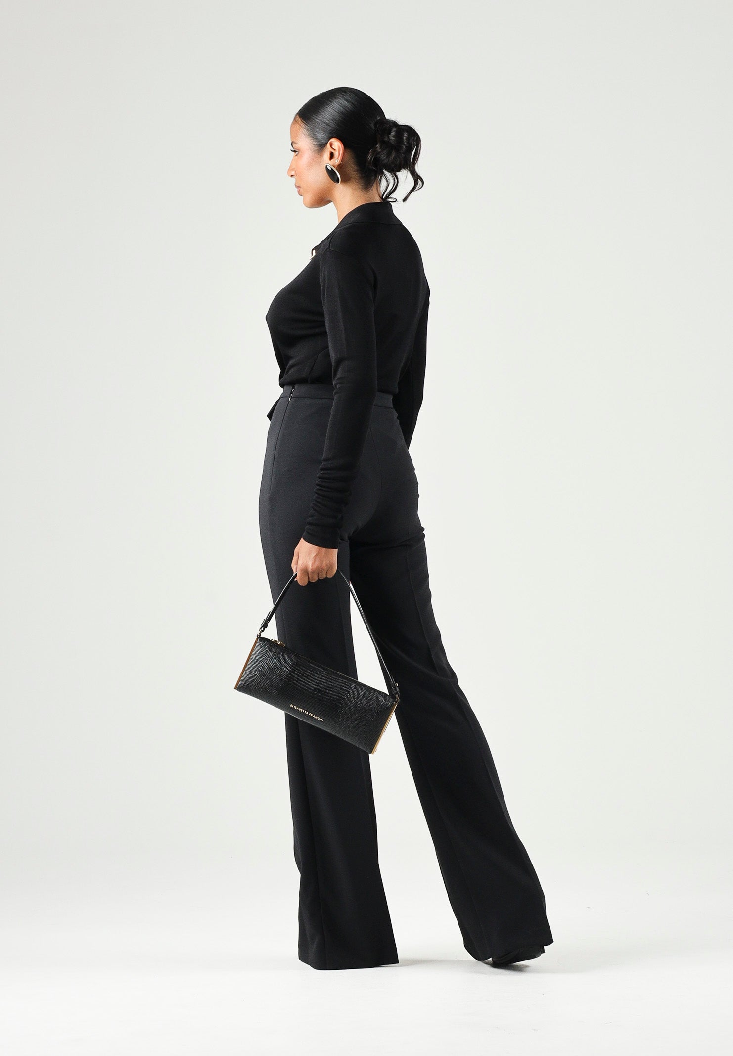 ELISABETTA FRANCHI Body in filato di viscosa nero da donna con catena gioielo<BR/> BK03S66E2 110 ELISABETTA FRANCHI