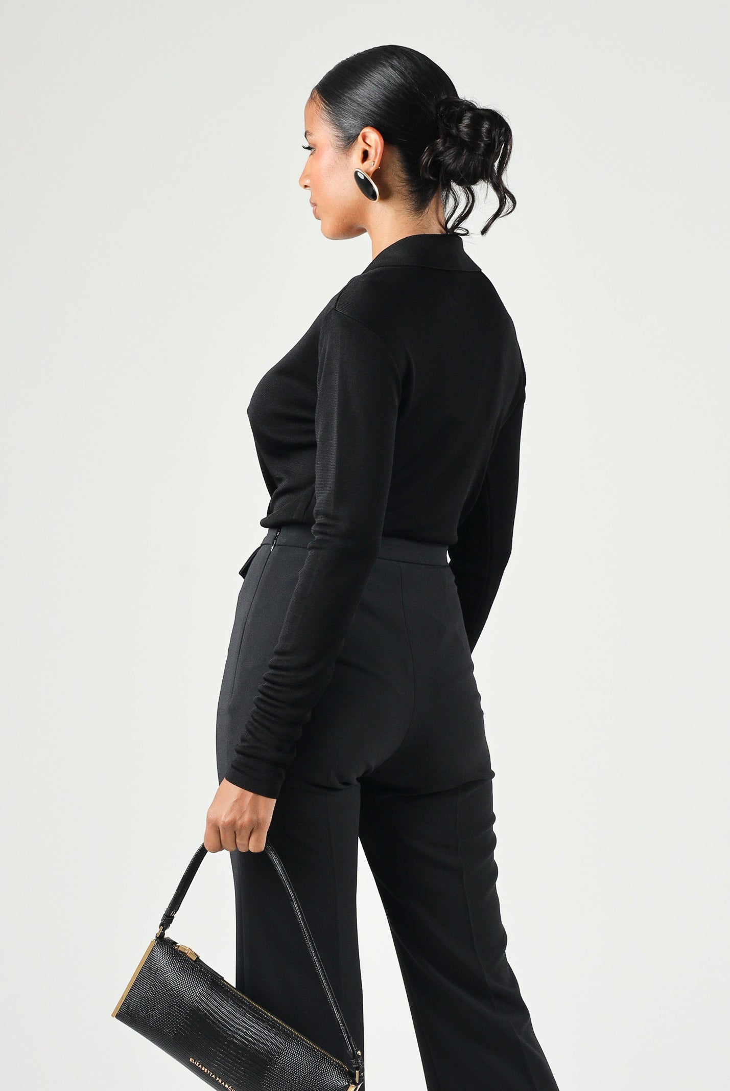 ELISABETTA FRANCHI Body in filato di viscosa nero da donna con catena gioielo<BR/> BK03S66E2 110 ELISABETTA FRANCHI