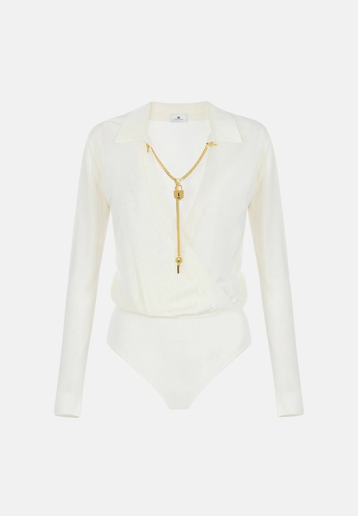 ELISABETTA FRANCHI Body in filato di viscosa burro-bianco da donna con catena gioiello<BR/> BK03S66E2 193 ELISABETTA FRANCHI