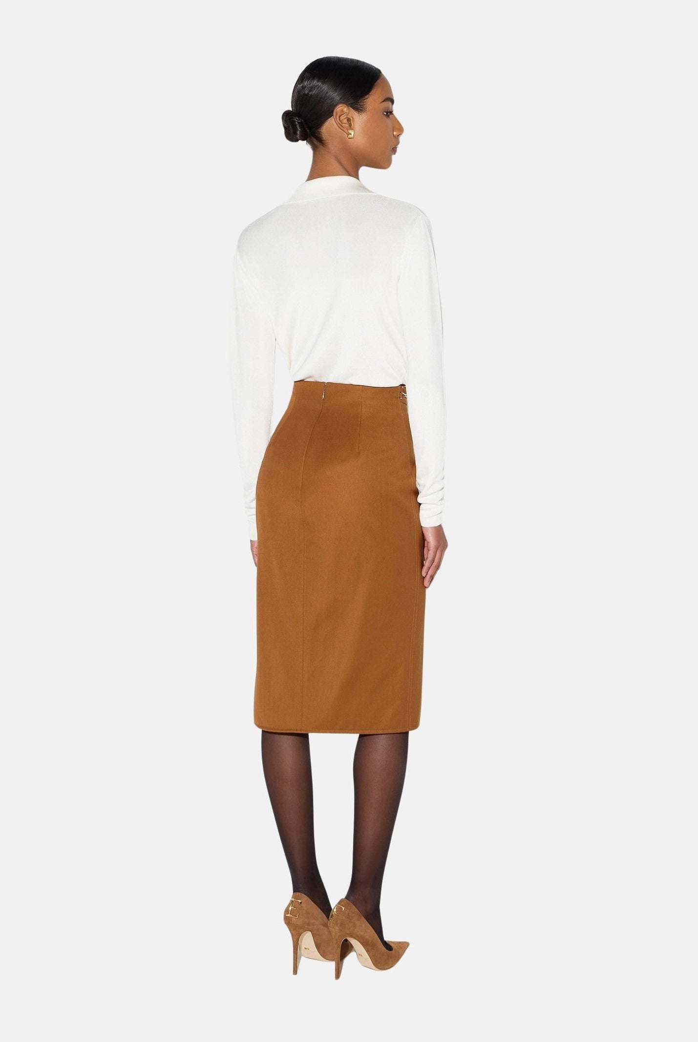 ELISABETTA FRANCHI Body in filato di viscosa burro-bianco da donna con catena gioiello<BR/> BK03S66E2 193 ELISABETTA FRANCHI