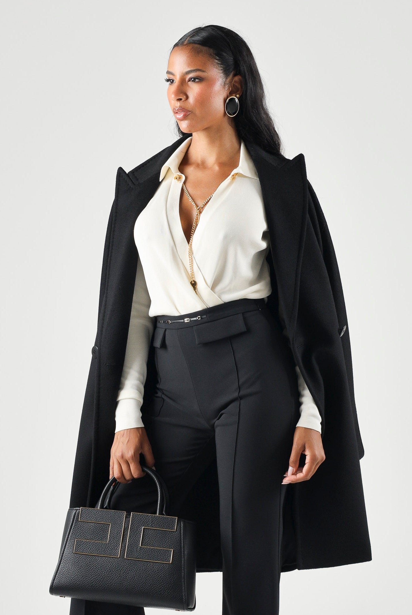 ELISABETTA FRANCHI Body in filato di viscosa burro-bianco da donna con catena gioiello<BR/> BK03S66E2 193 ELISABETTA FRANCHI