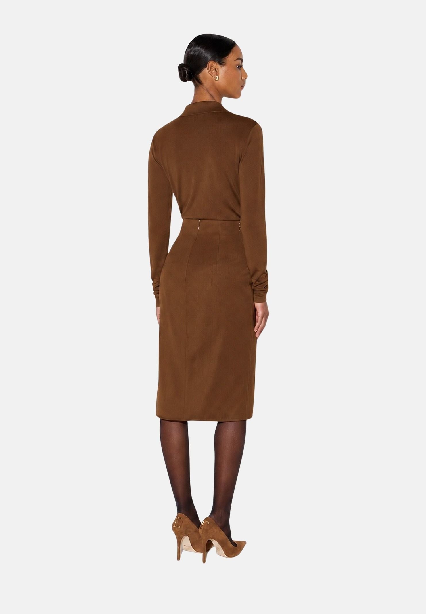 ELISABETTA FRANCHI Body in filato di viscosa sigaro-marrone da donna con catena gioiello<BR/> BK03S66E2 FK3 ELISABETTA FRANCHI