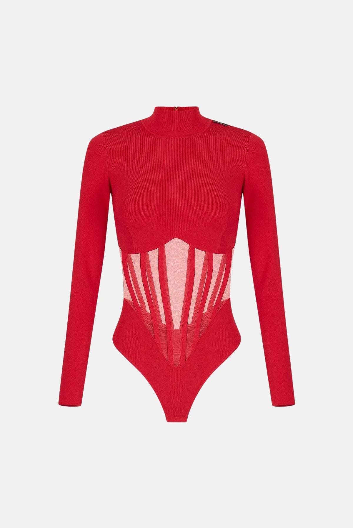 ELISABETTA FRANCHI Body red passion rosso per donna con inserti stile corsetto trasparente e maniche lunghe BK05S67E2 CG5 ELISABETTA FRANCHI