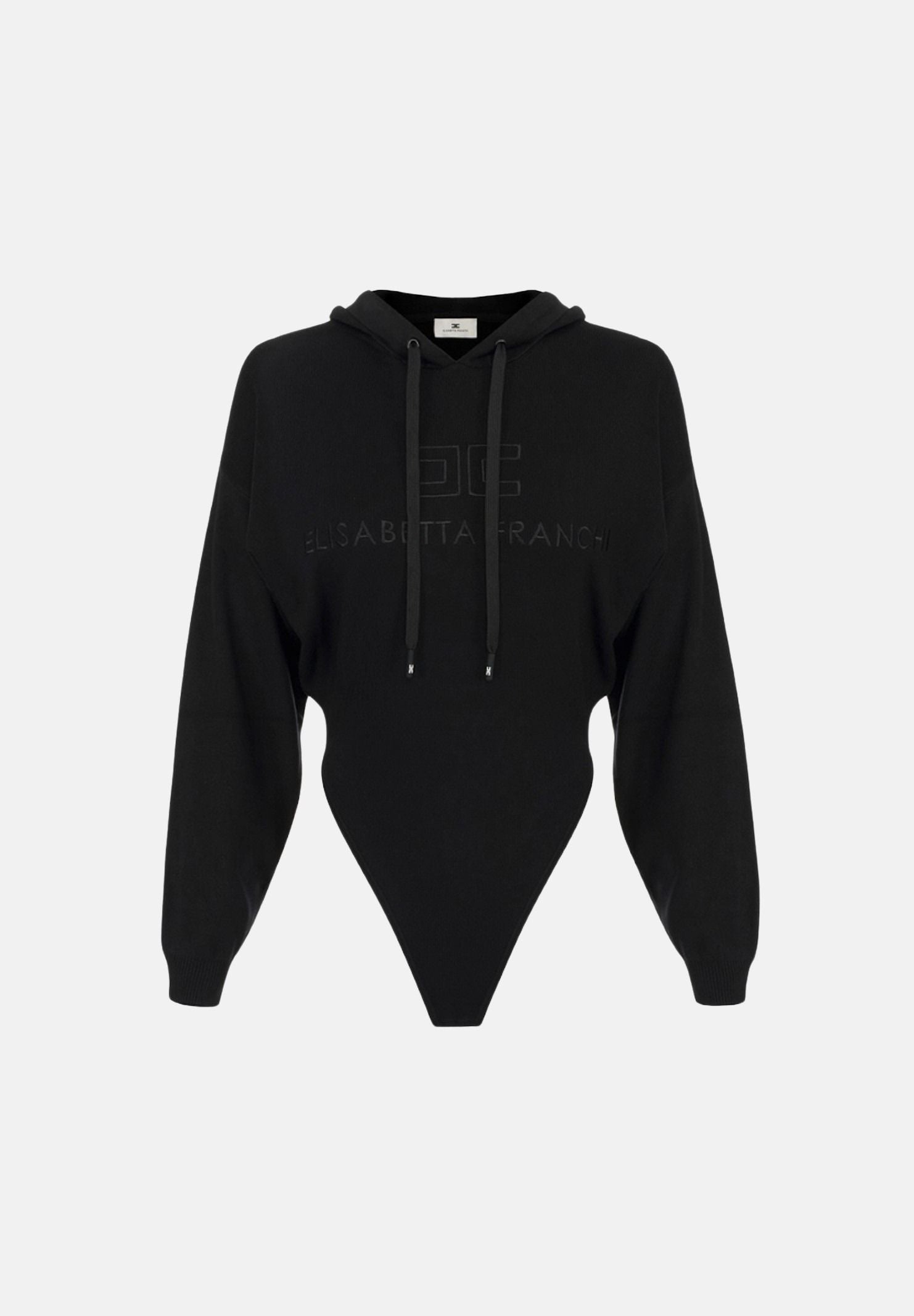 ELISABETTA FRANCHI Body in maglia nero da donna con logo ricamato tono su tono.<BR/> BK87S66E2 110 ELISABETTA FRANCHI