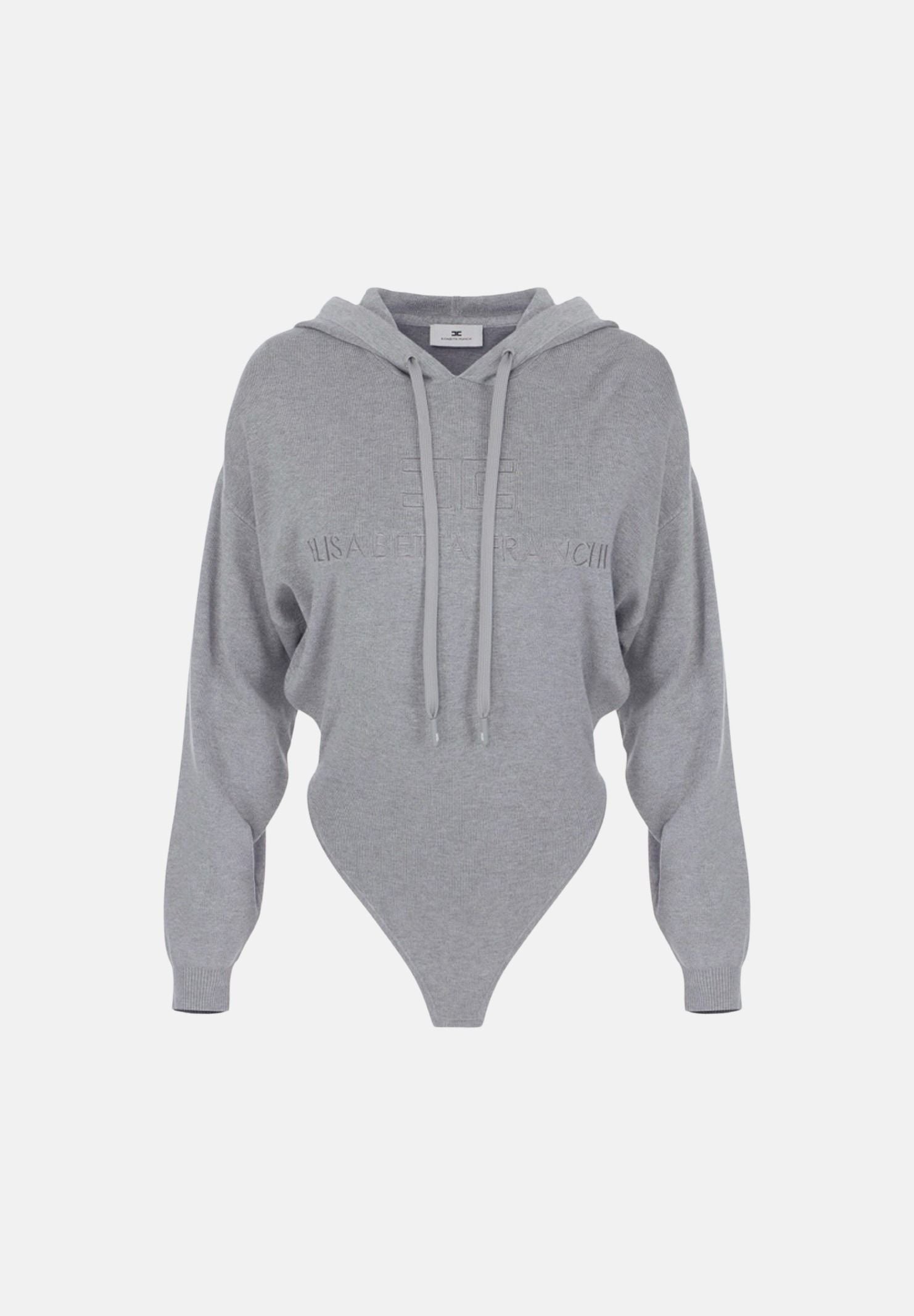 ELISABETTA FRANCHI Body in maglia grigio melange da donna con logo ricamato tono su tono BK87S66E2 431 ELISABETTA FRANCHI