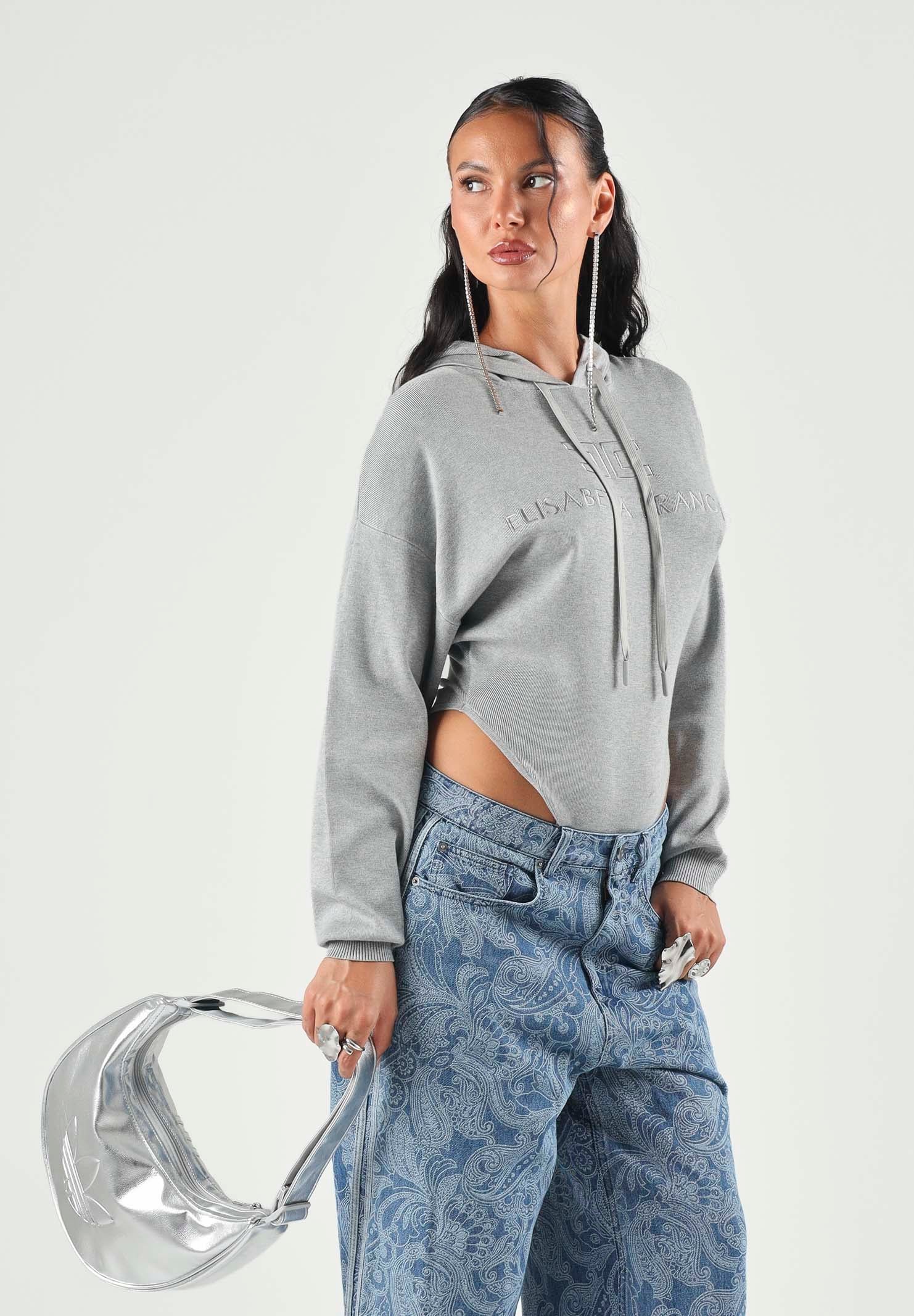 ELISABETTA FRANCHI Body in maglia grigio melange da donna con logo ricamato tono su tono BK87S66E2 431 ELISABETTA FRANCHI