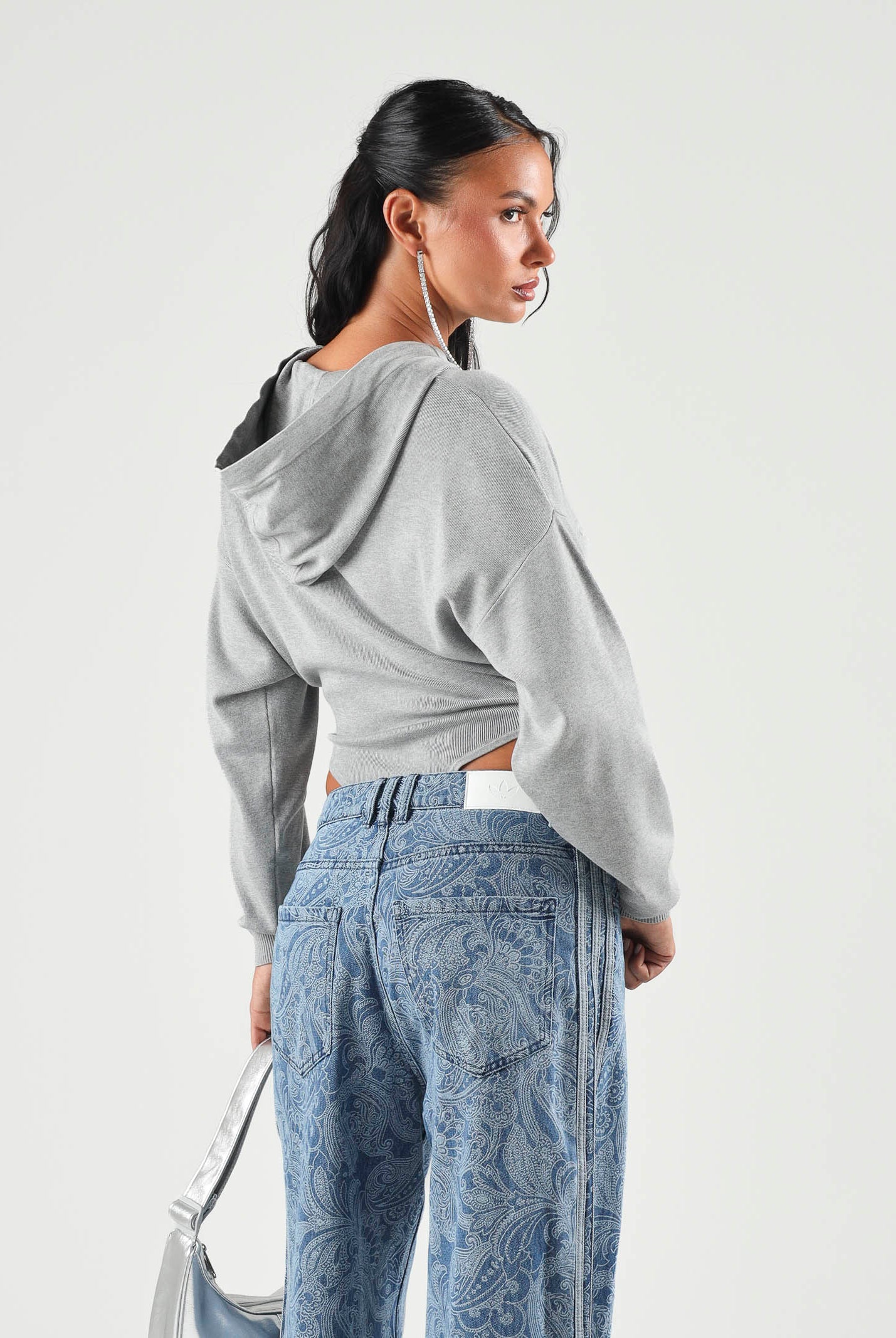 ELISABETTA FRANCHI Body in maglia grigio melange da donna con logo ricamato tono su tono BK87S66E2 431 ELISABETTA FRANCHI