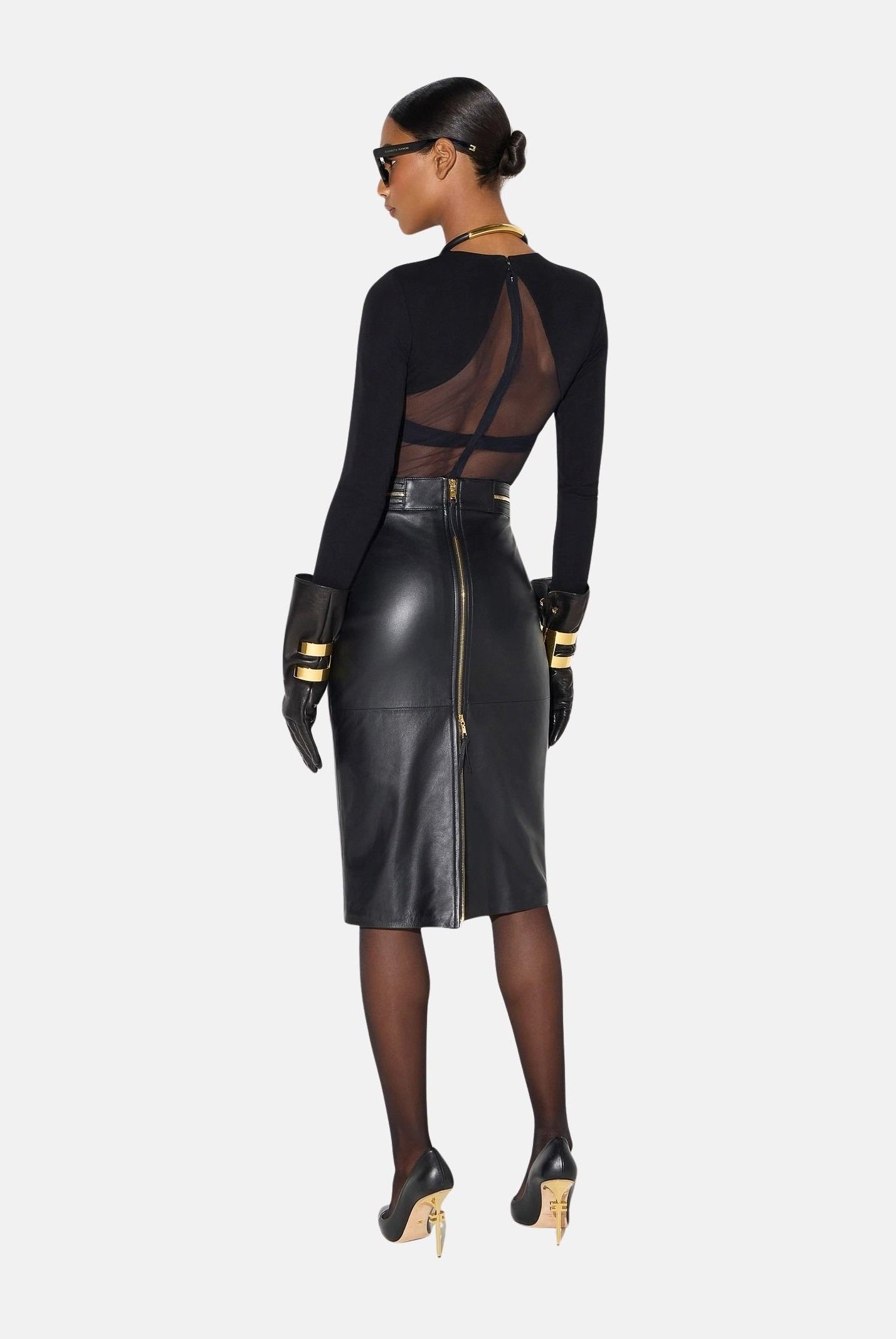 ELISABETTA FRANCHI Body BICOLORE in tulle nero da donna con pannello semitrasparente.<BR/> BO02666E2 110 ELISABETTA FRANCHI
