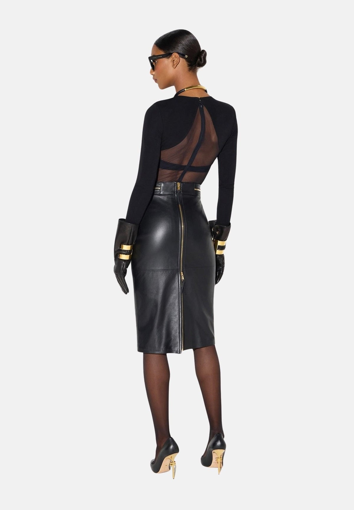 ELISABETTA FRANCHI Body BICOLORE in tulle nero da donna con pannello semitrasparente.<BR/> BO02666E2 110 ELISABETTA FRANCHI