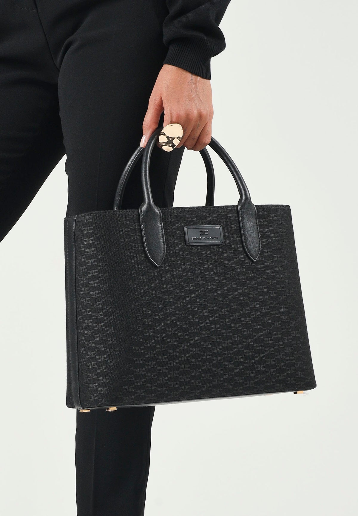 ELISABETTA FRANCHI Borsa a mano DAILY nero da donna con motivo monogram BS01A66E2 110 ELISABETTA FRANCHI