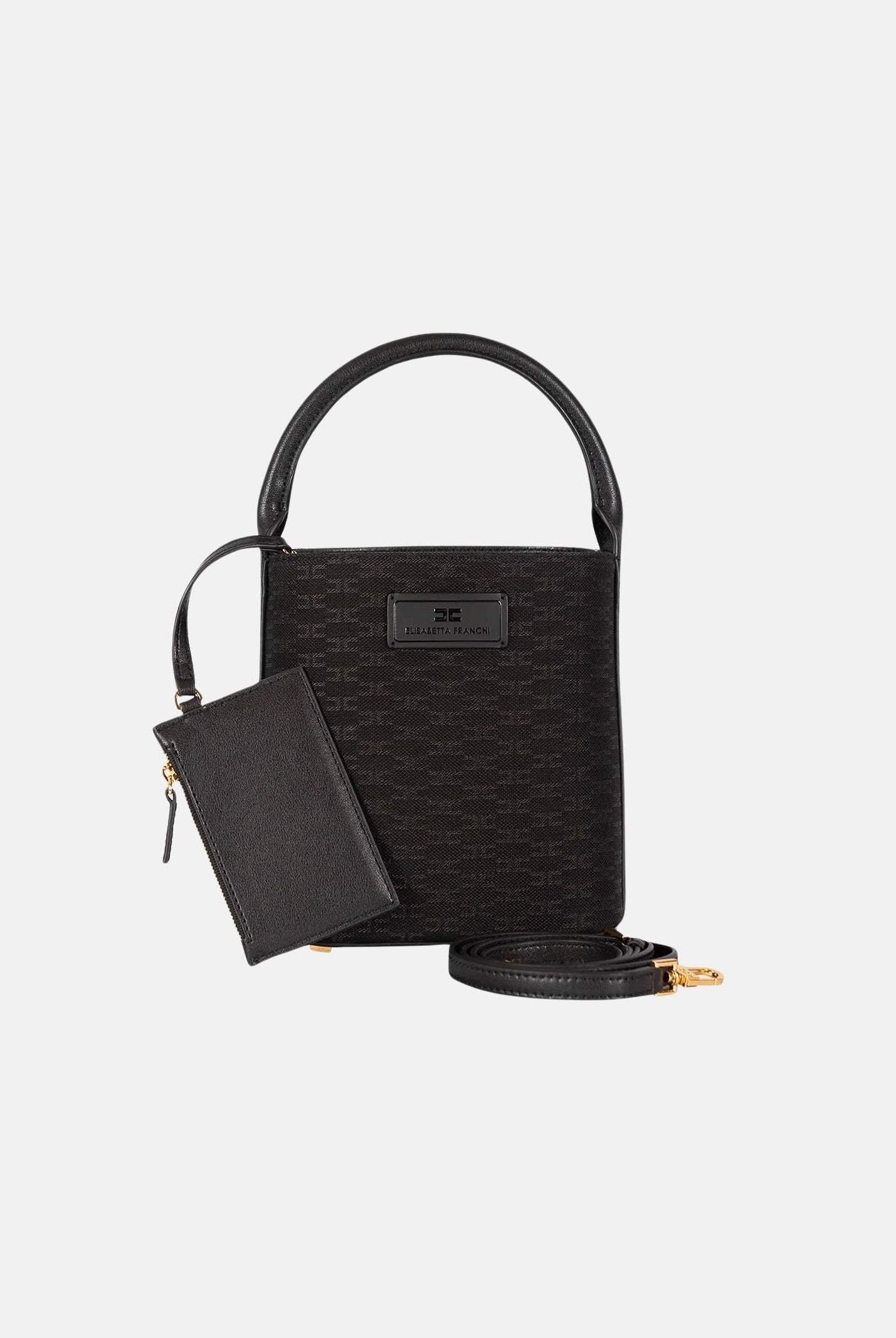 ELISABETTA FRANCHI Borsa DAILY nera da donna con motivo monogram logo all-over BS02A66E2 110 ELISABETTA FRANCHI